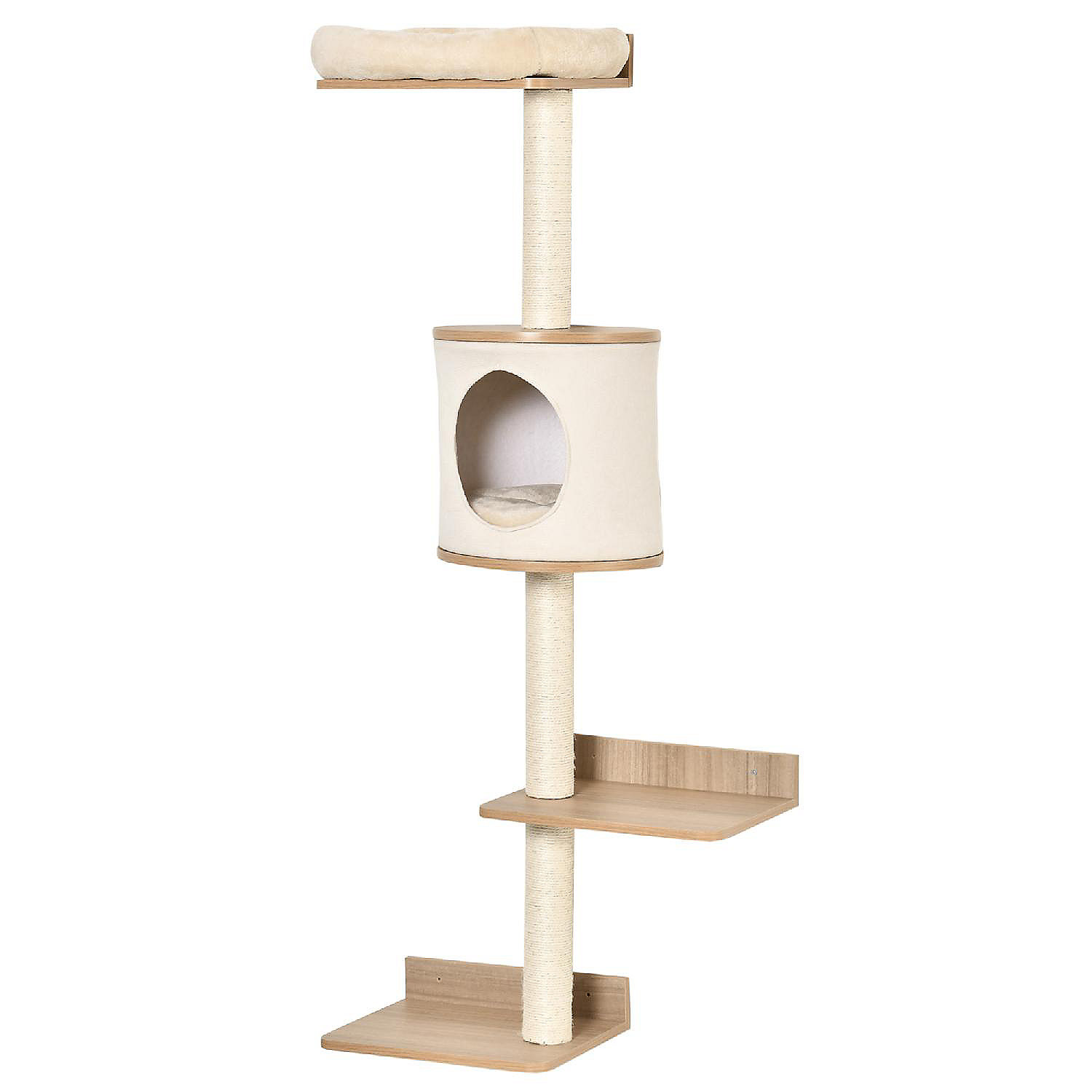 Pawhut 4 Level Wall Mounted Cat Tree Activity Tower Wall Cat Shelves With Sisal Rope Scratching Posts Oriental Trading