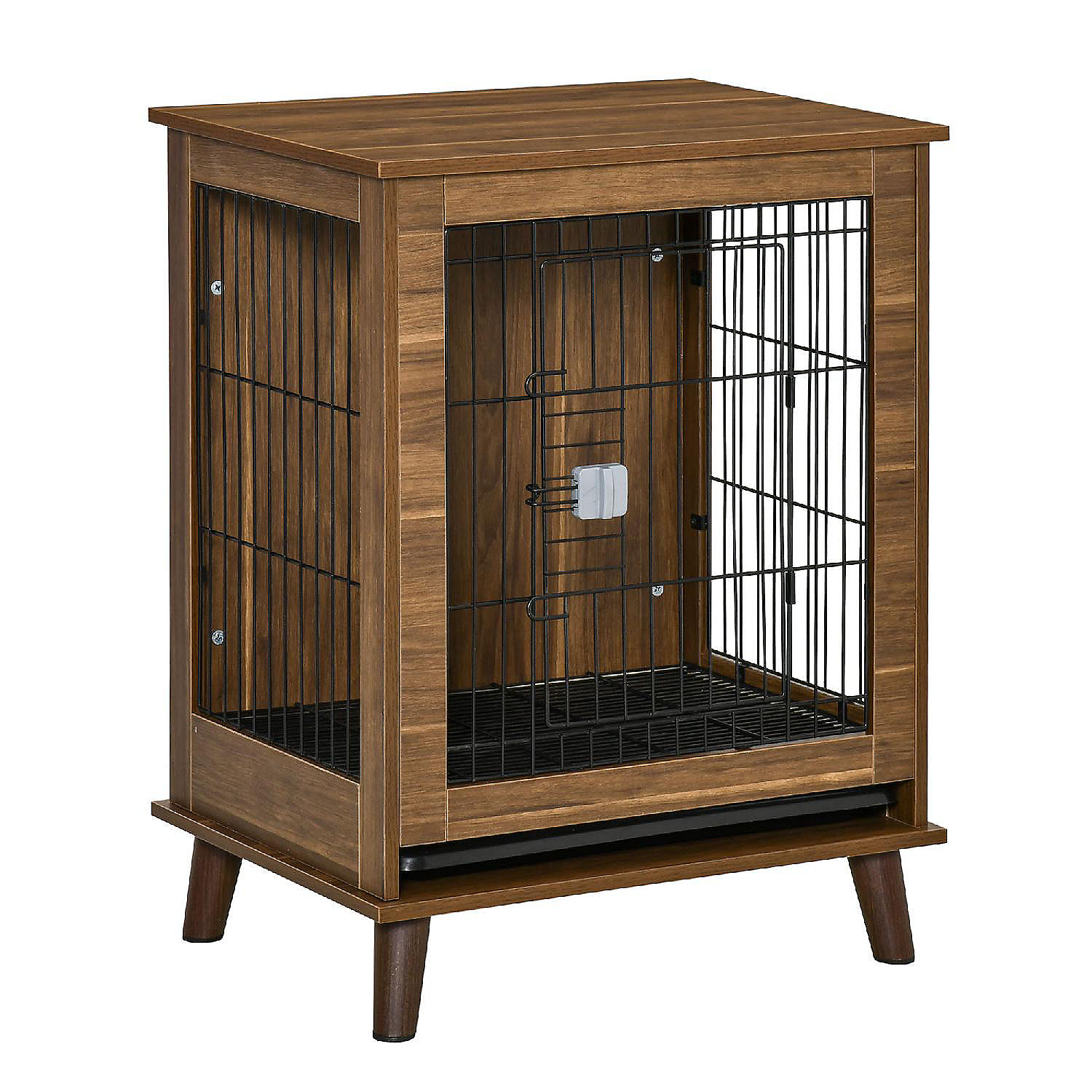 PawHut Wooden Dog Kennel End Table Furniture with Lockable Magnetic Doors  Small Size Pet Crate Indoor Animal Cage Brown | Oriental Trading