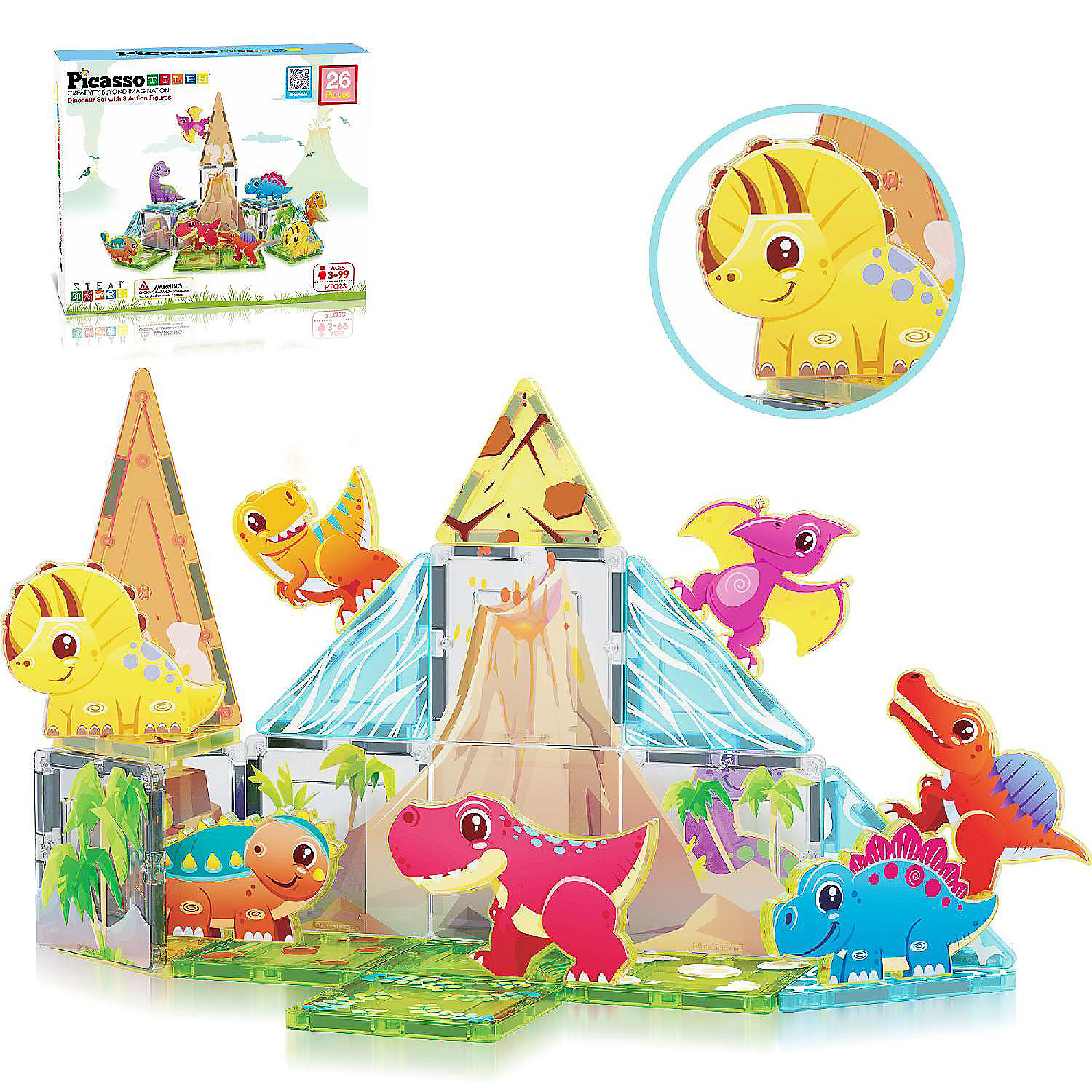 PicassoTiles 26pc Tile Building Blocks Dinosaur World Themed