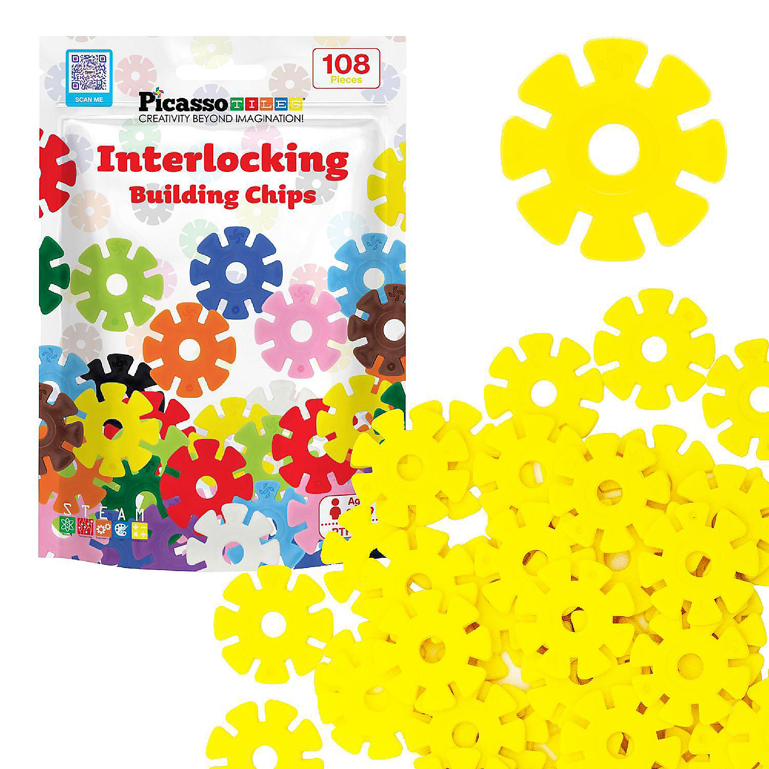 PicassoTiles Building Chips Interlocking Disc Construction Blocks in Yellow | Oriental Trading