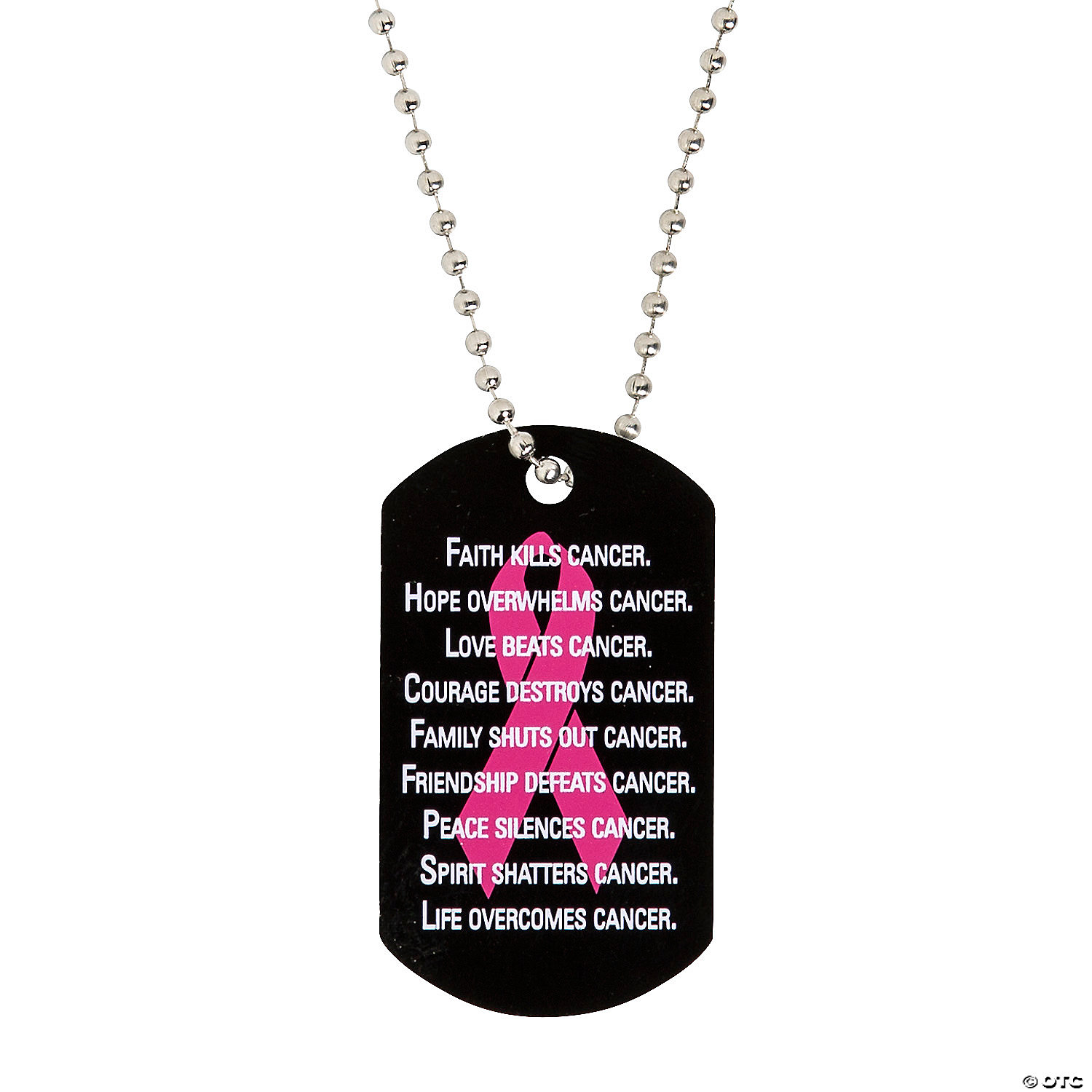 Pink Ribbon Dog Tag Necklace Handcrafted Breast Cancer Support Awareness 