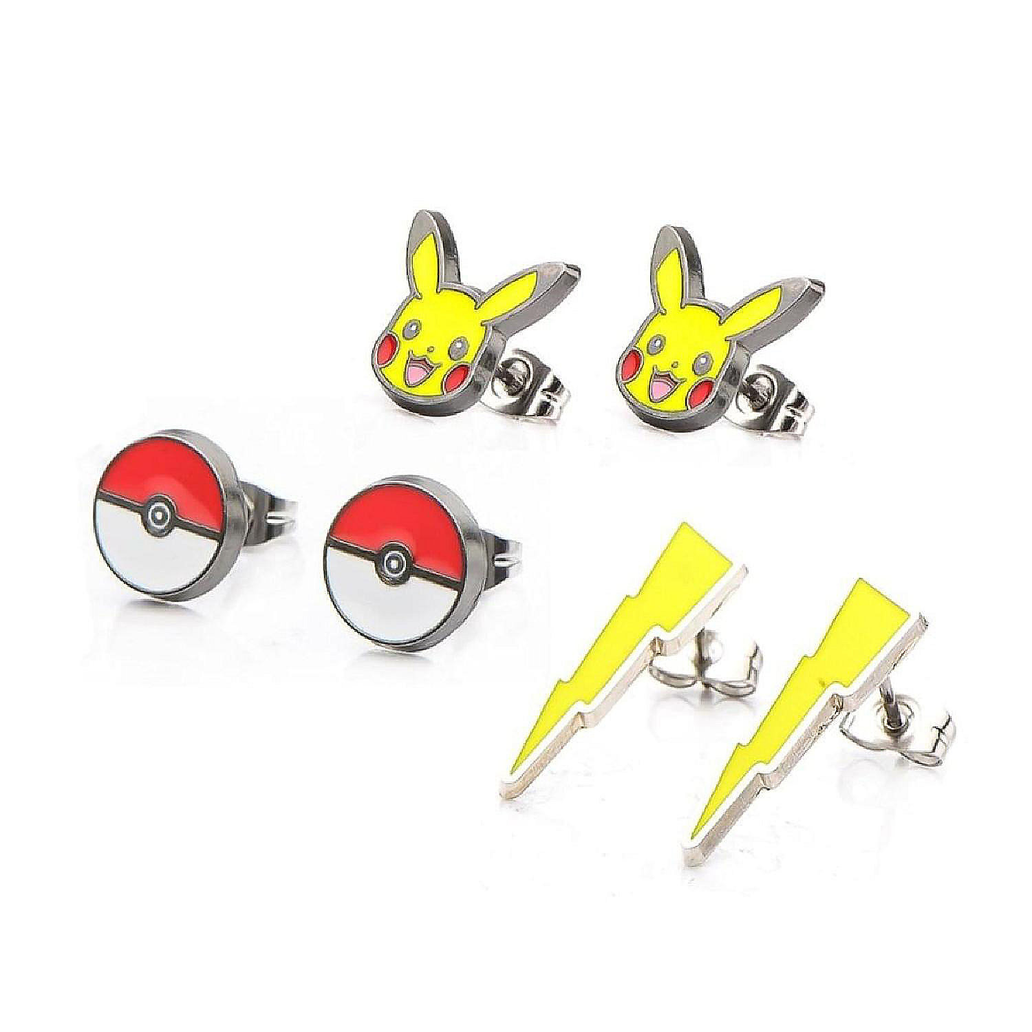 Pokemon Pikachu, Lightning Bolt & Pokeball Stud Earrings, Set of 3 |  Oriental Trading