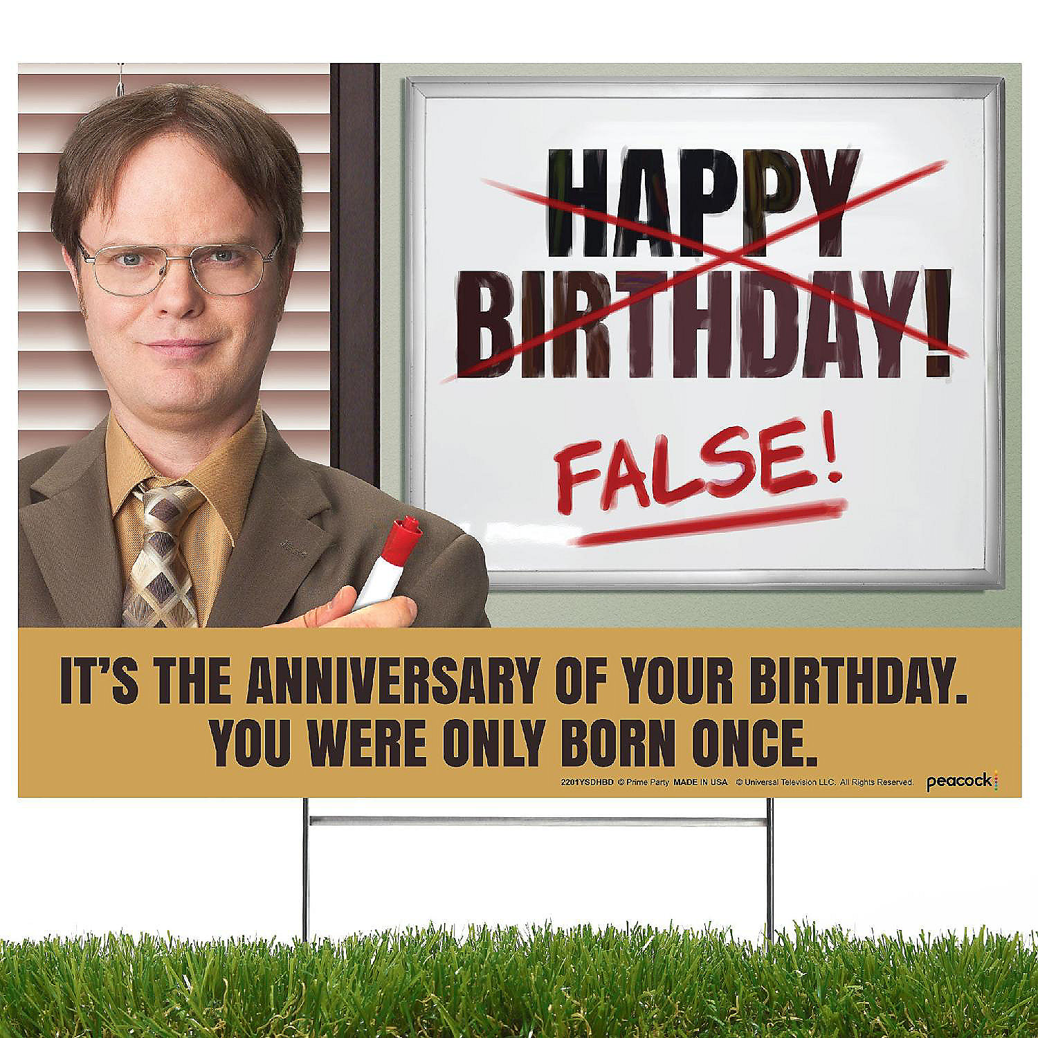 Prime Party Dwight Schrute Happy Birthday False! The Office Yard Sign |  Oriental Trading