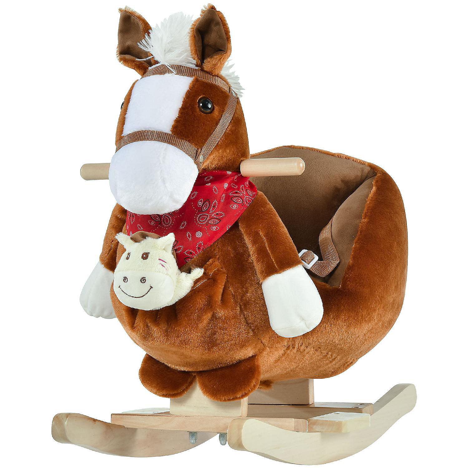 Qaba Kids Ride On Rocking Horse Toy Rocker with Fun Song Music and Soft  Plush Fabric for Children 18 36 Months Brown | Oriental Trading