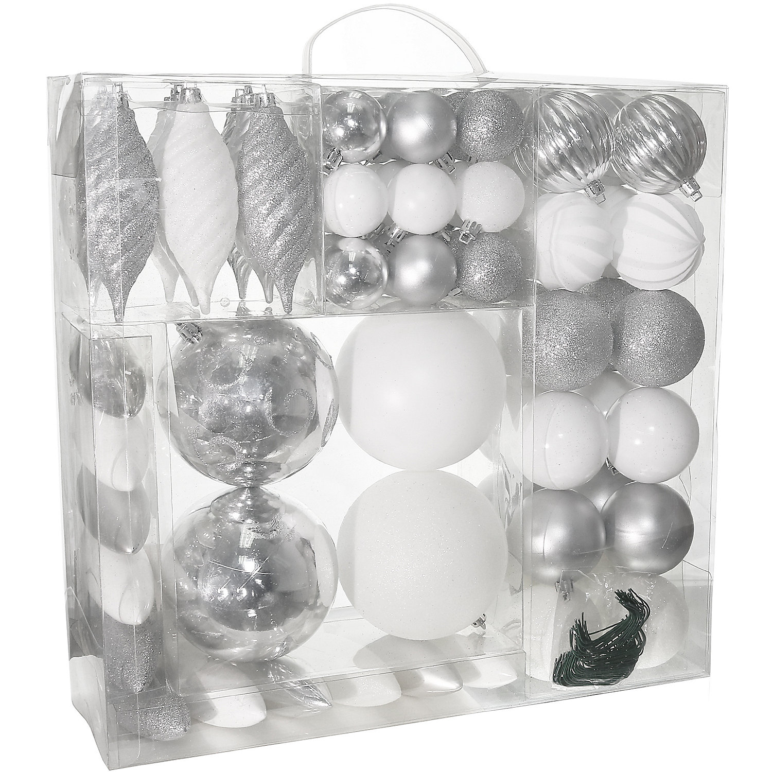 R N' D Toys White and Silver Christmas Ball Hanging Tree Ornament Set ...