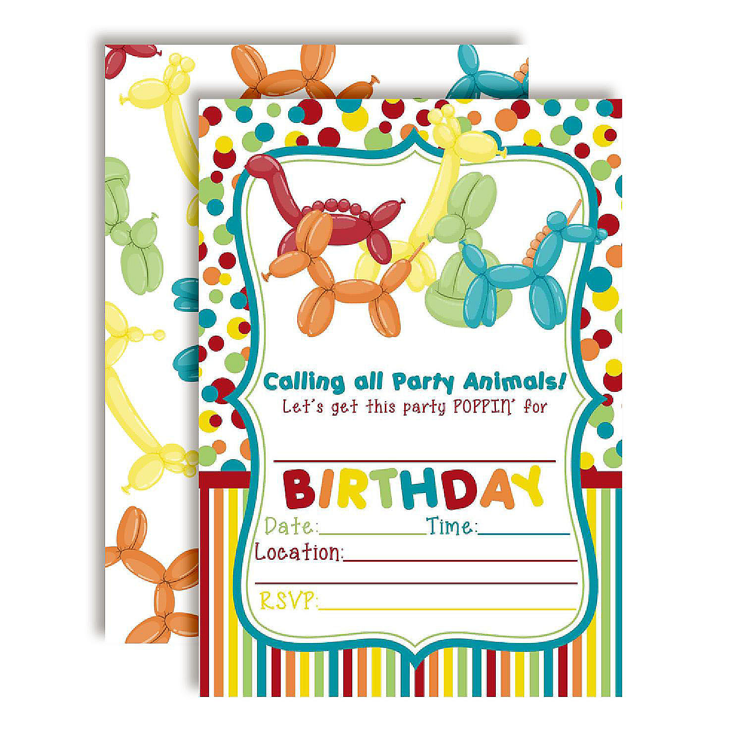 Rainbow Balloon Animal Birthday Party Invitations 40pc. by AmandaCreation |  Oriental Trading