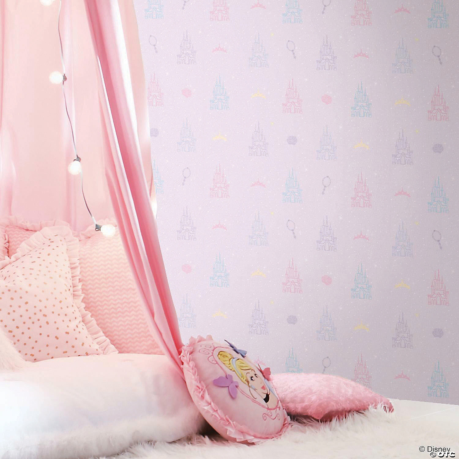 Roommates Disney Princess Castle Peel & Stick Wallpaper - Purple/Pink |  Oriental Trading