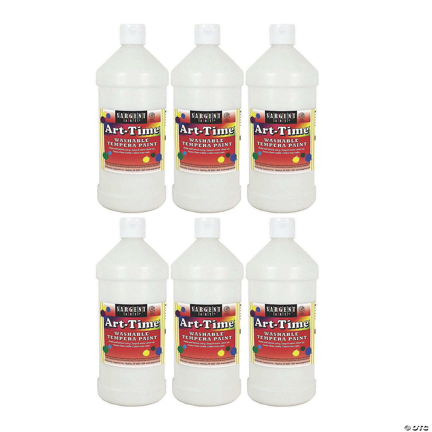 Sargent Art® Art-Time® Washable Tempera Paint, 32 oz, White, Pack of 6