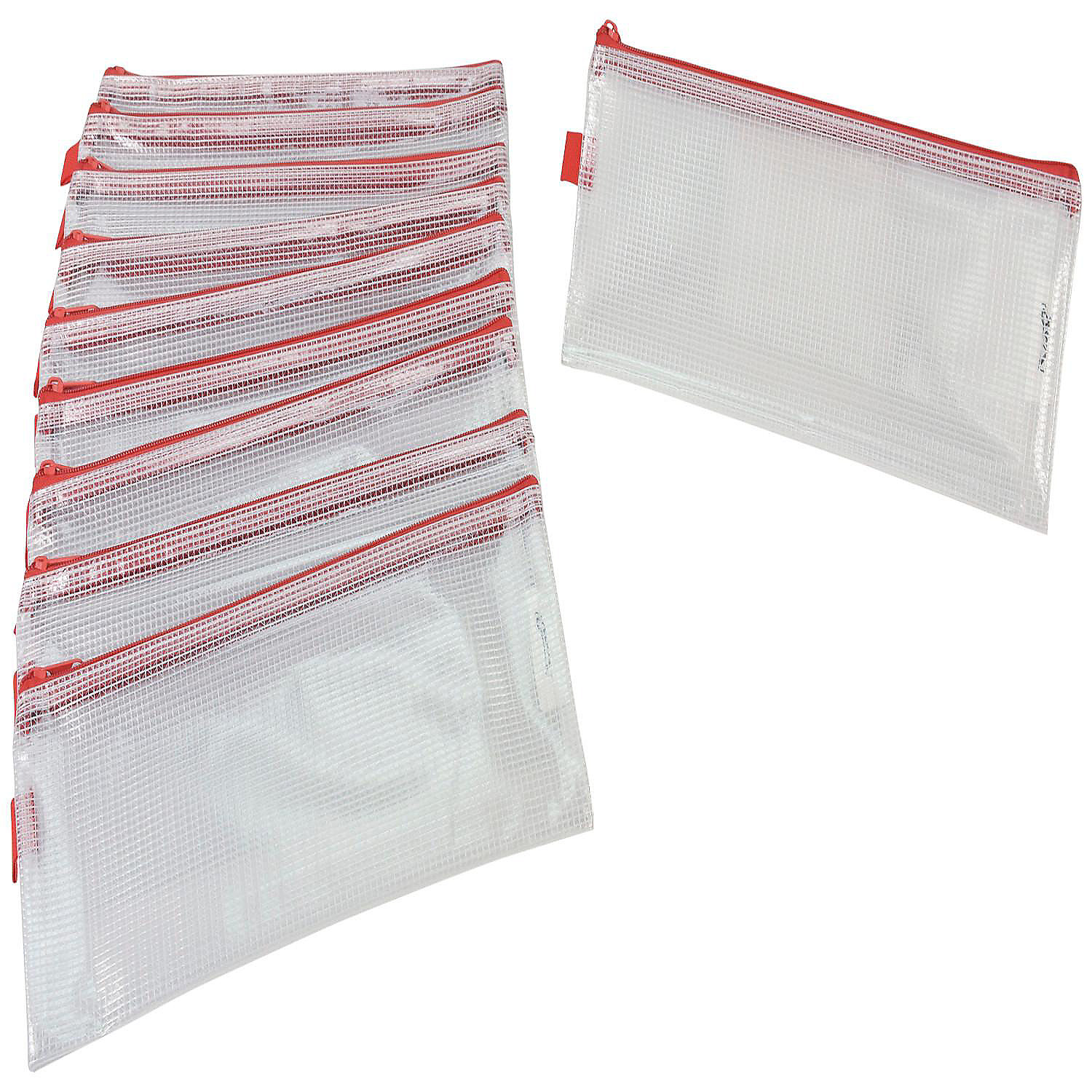Sax Mesh Tool Case Pouches, 5 x 13 Inches, Clear with Red Trim, Pack of