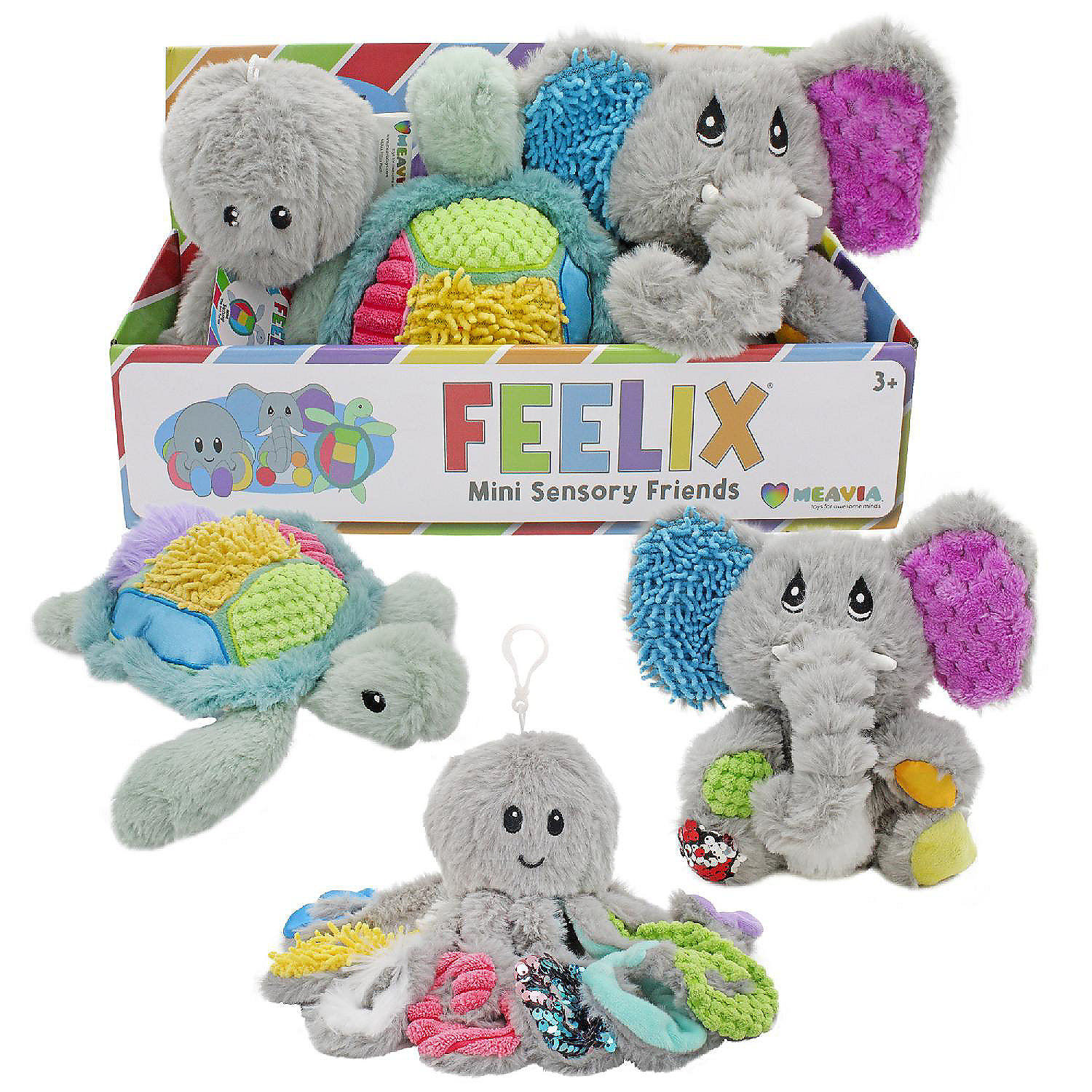 Sensory Plush Gift Set Set of 3; Octopus, Elephant, & Turtle Autism