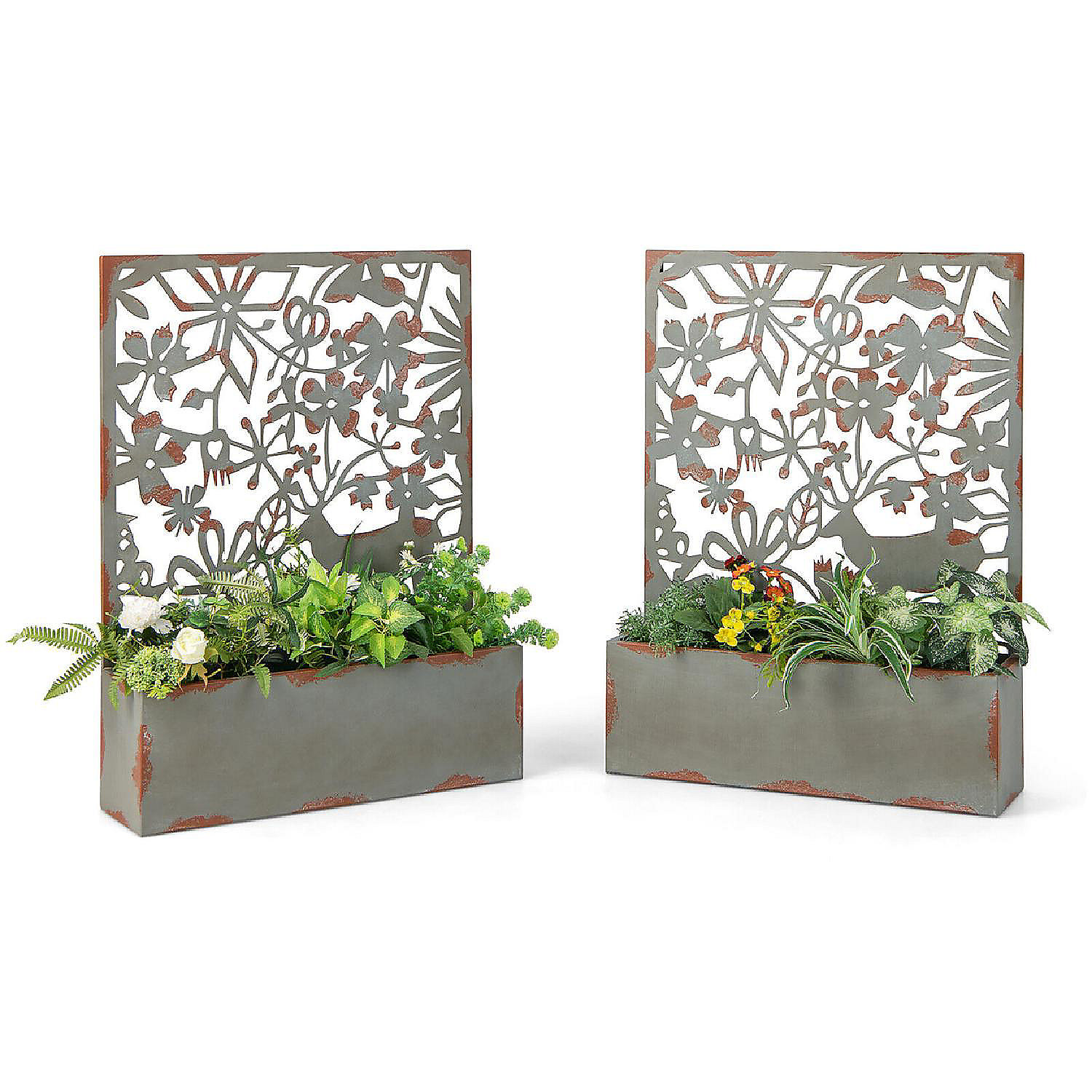 Set of 2 Decorative Raised Garden Bed Wallmounted Metal Planter Box w