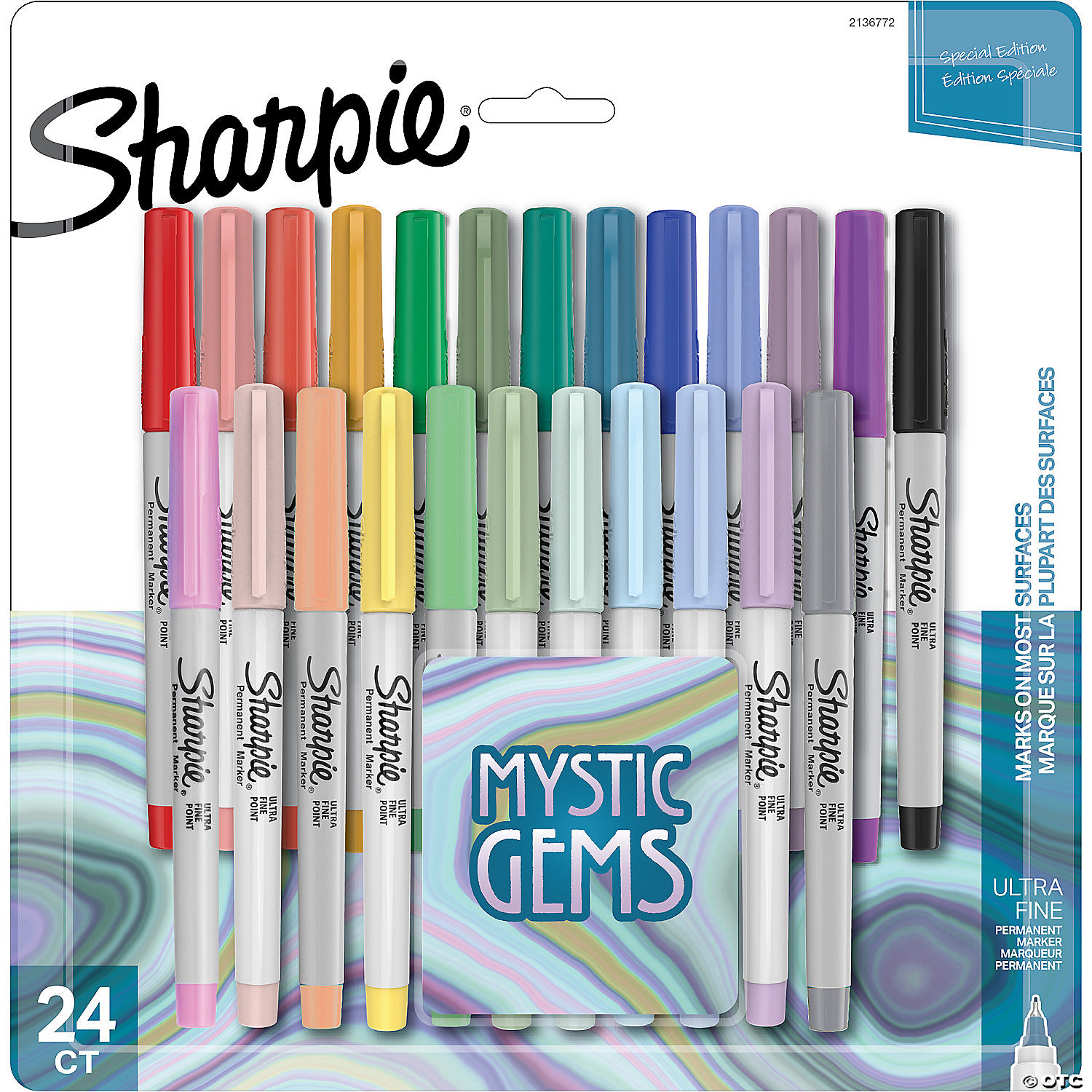 Sharpie Permanent Markers, Ultra Fine Point, Mystic Gem Colors, 24 Count