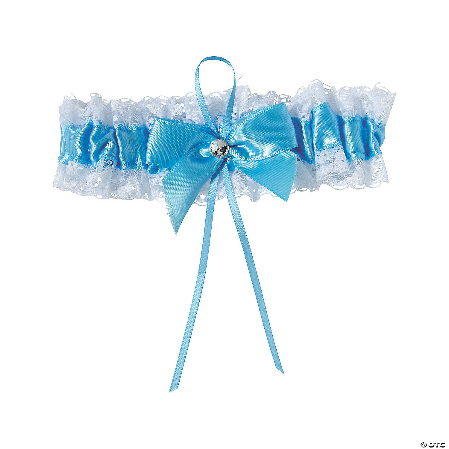 IVORY OR WHITE  WITH BLUE SATIN TRIM & BOW. PERSONALISED LACE BRIDAL GARTER 