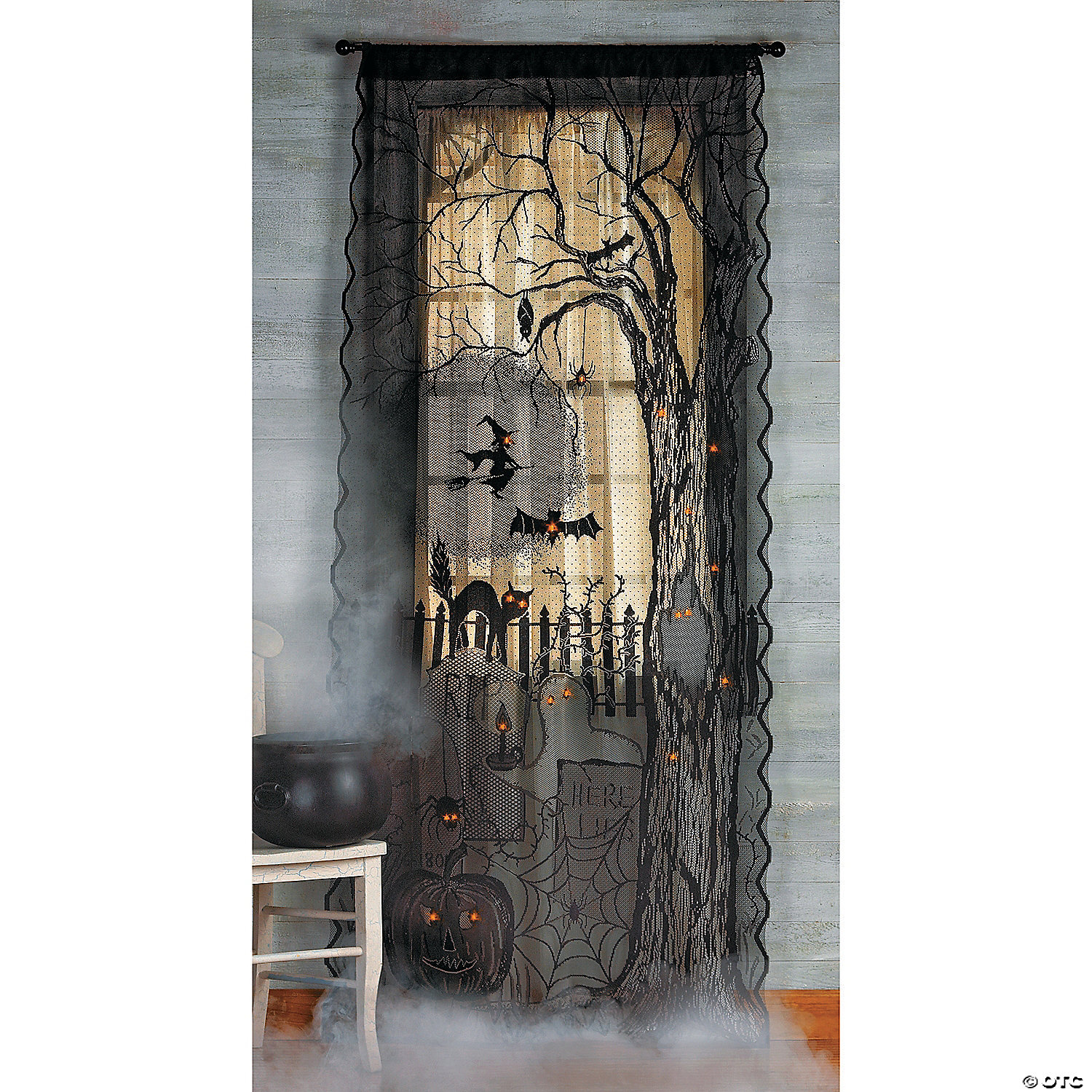 Details about   Halloween LED Light Up Pumpkin Bat Lace Curtain 42" x 84" LED Black Window Door 