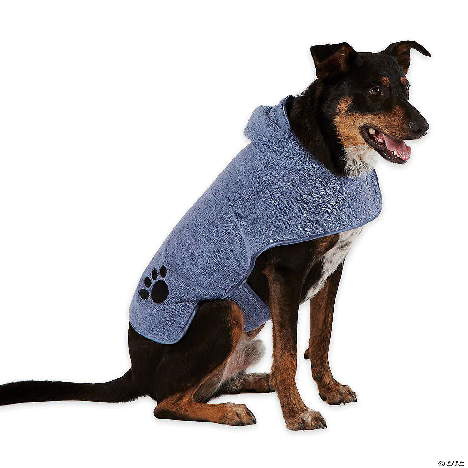 Stonewash Blue Embroidered Paw Medium Pet Robe