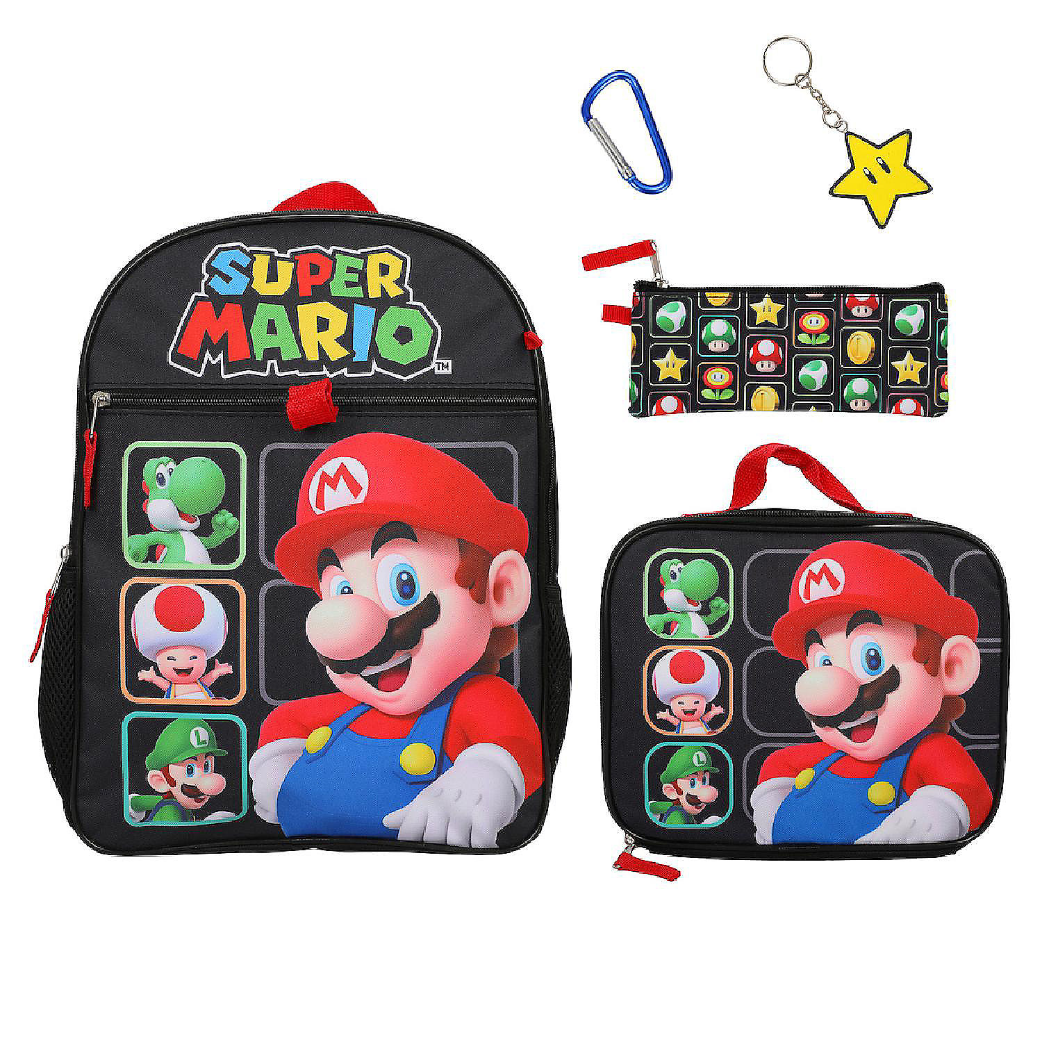Super Mario Bros Character Grid 16 inch Youth 5-Piece Backpack Set ...