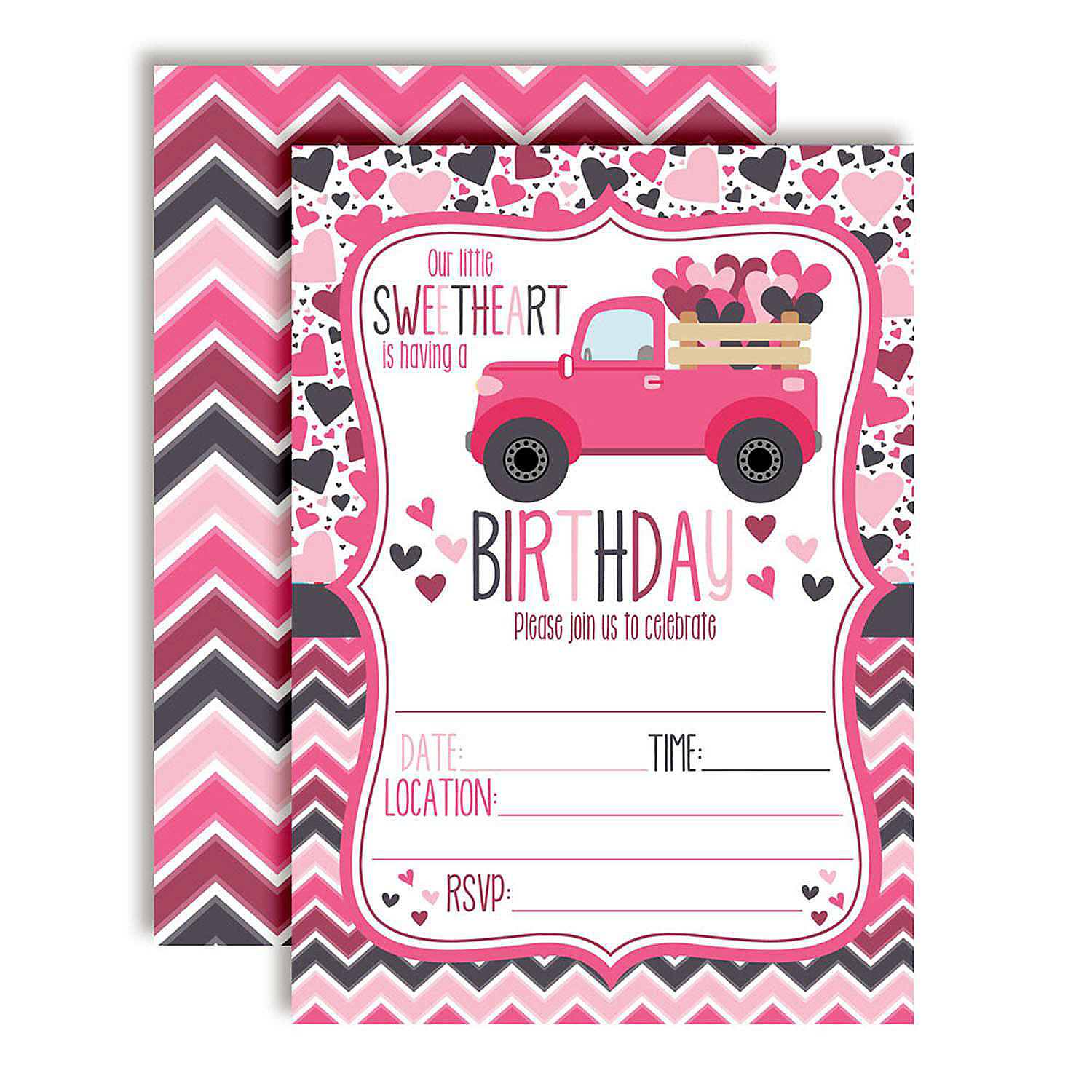 Sweetheart Truck Girl Birthday Party Invitations 40pc. by AmandaCreation |  Oriental Trading