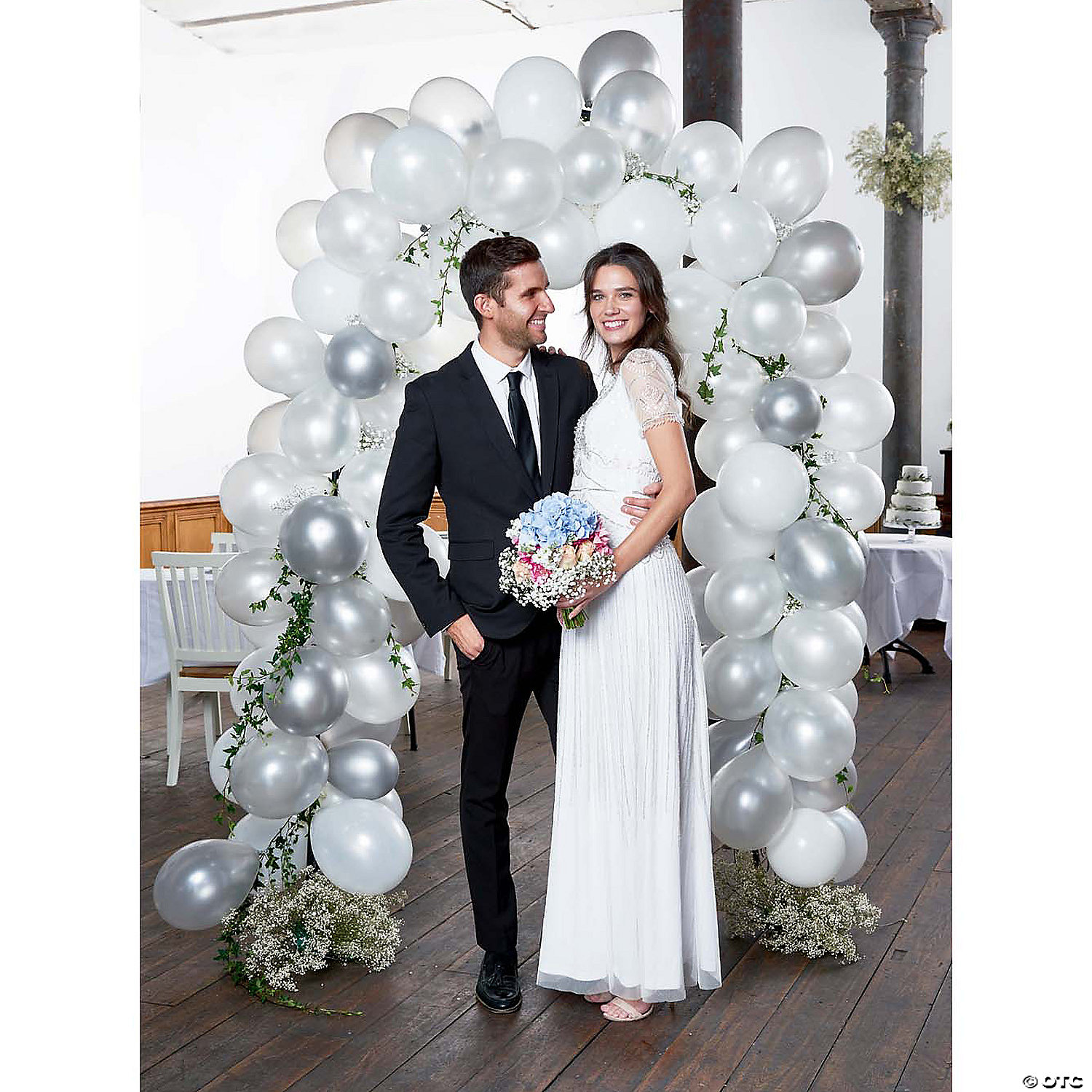 Special Events Balloon Table Arch Set for Birthdays Anniversaries 12-inch Diameter Balloons Weddings Baby Showers Corporate Events Balloon Arch Kit with 40 White and 40 Silver Balloons