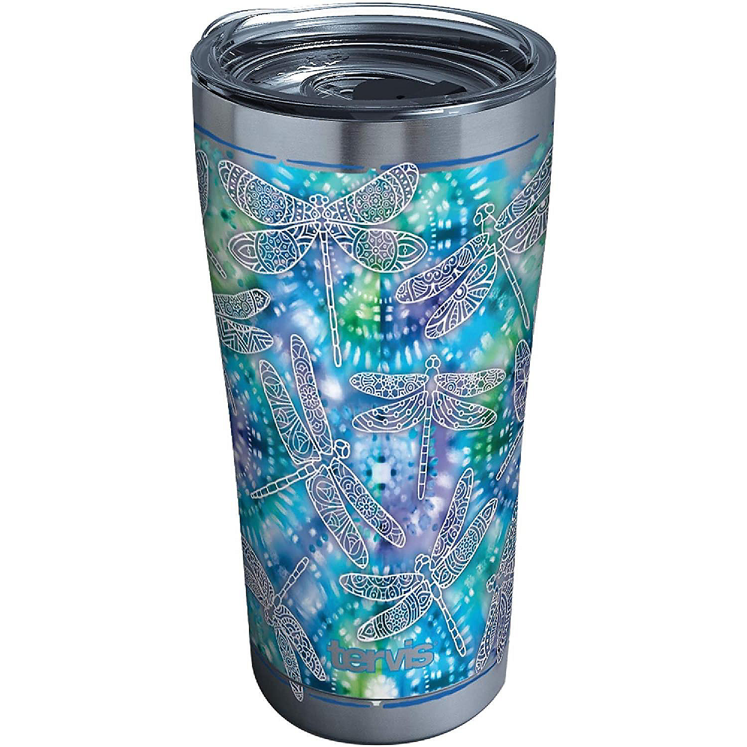 64HYDRO 20oz Dragonfly Mosaic Style Decorative Tumbler Cup with Lid Double Wall Vacuum Sporty Thermos Insulated Travel Coffee Mug 