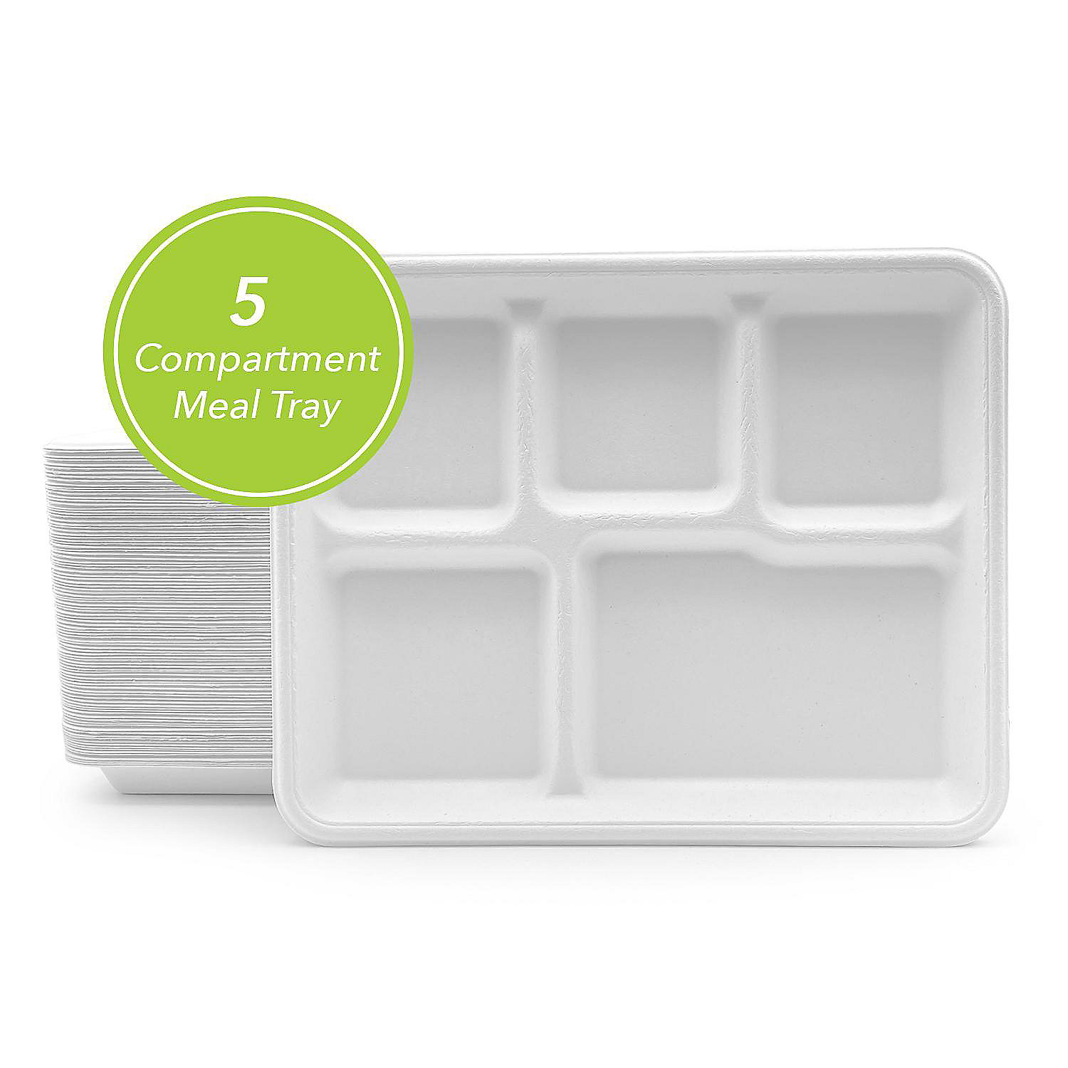 Three Leaf 5 Compartment Bagasse Disposable (School) Tray 500 Ct