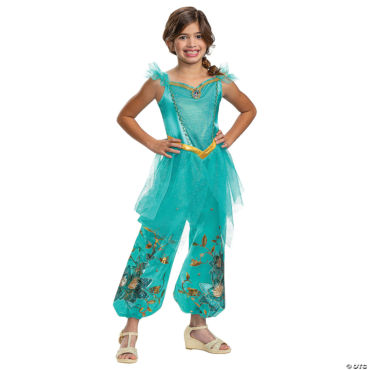 Disney Toddler Girls Aladdin's Blue & Gold Sequin Jasmine Jumpsuit Costume  3T-4T