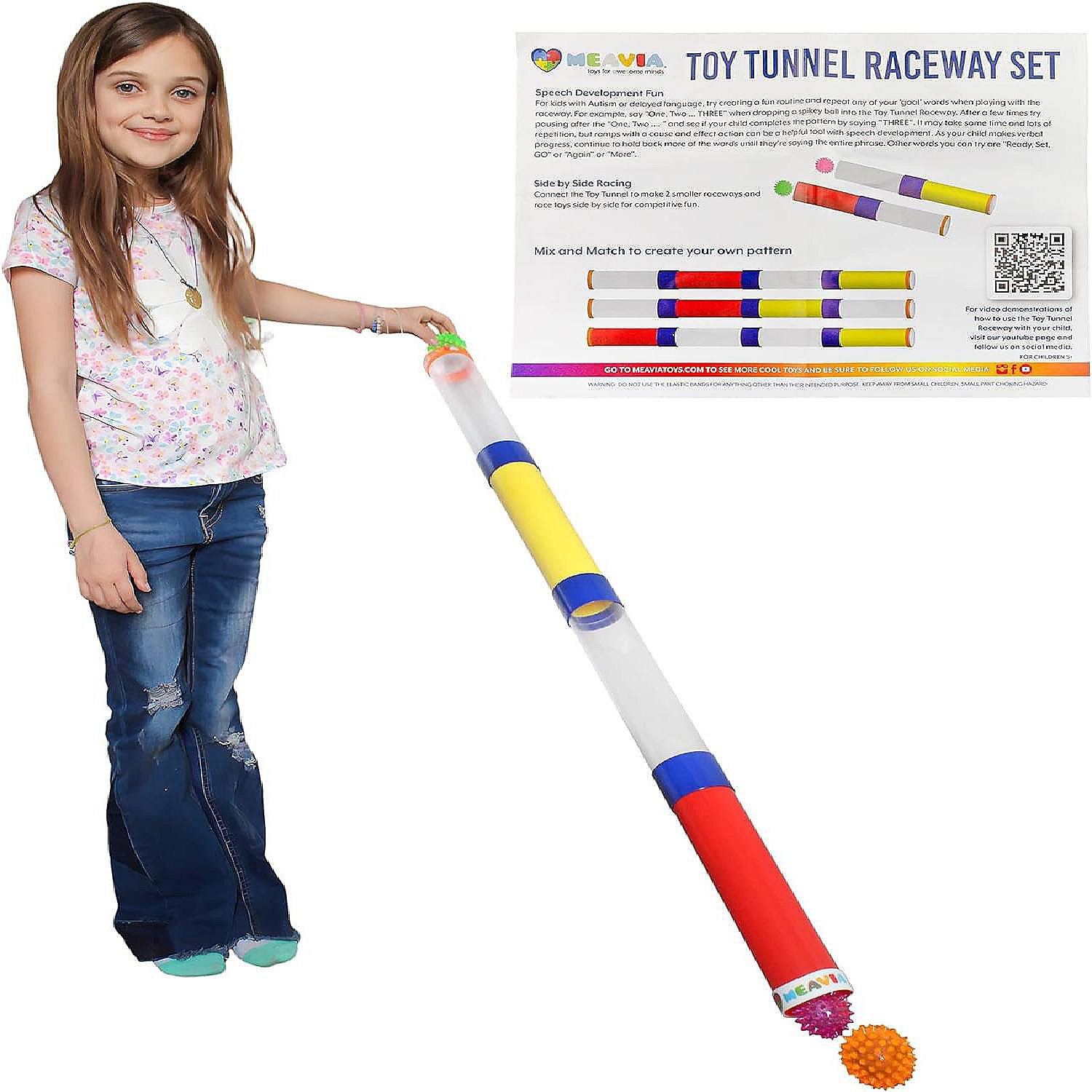 Toy Tunnel Ball Drop Race Track Set, Toy Car/Ball Ramp Play Set, Autism