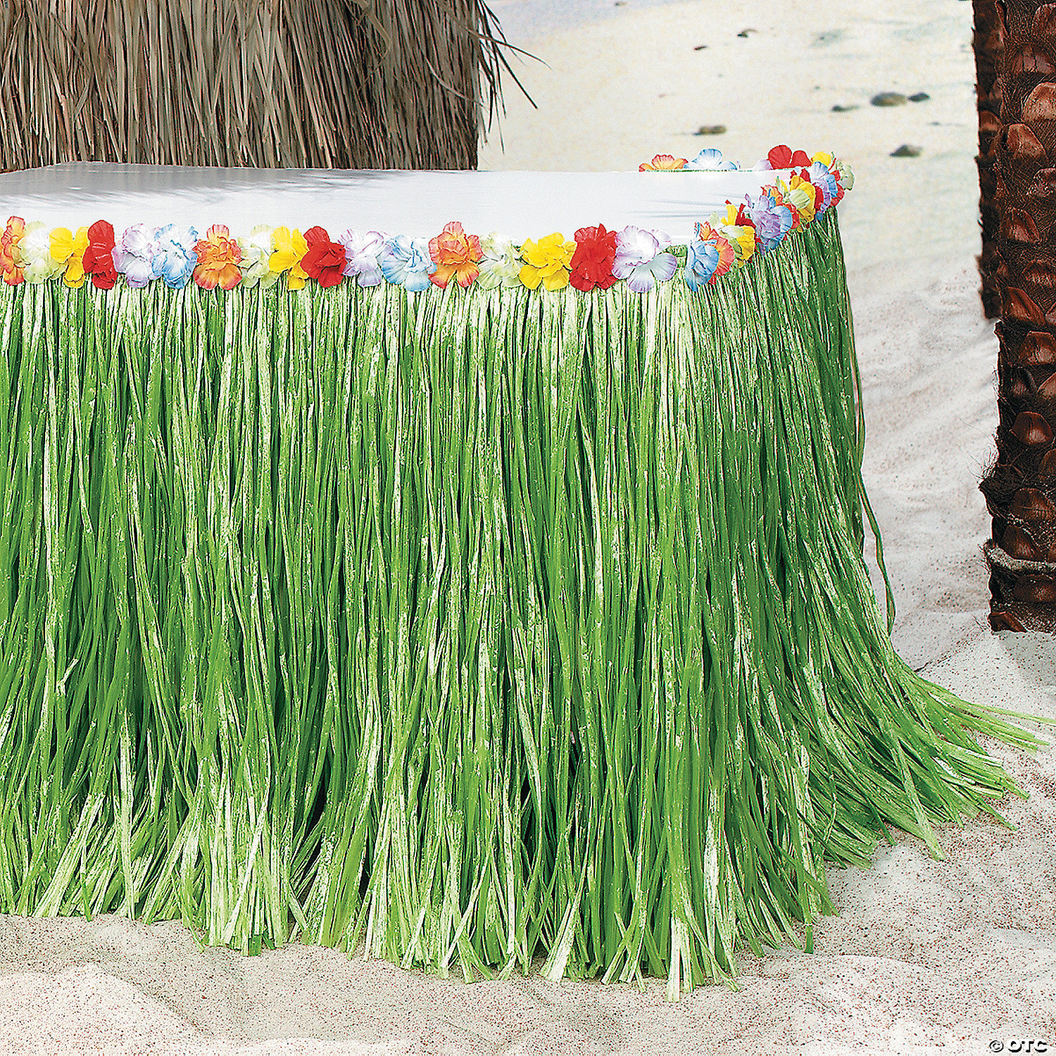 Flower Edge PP Artificial Grass Table Skirt Tropical Luau Party Tableware Decor 