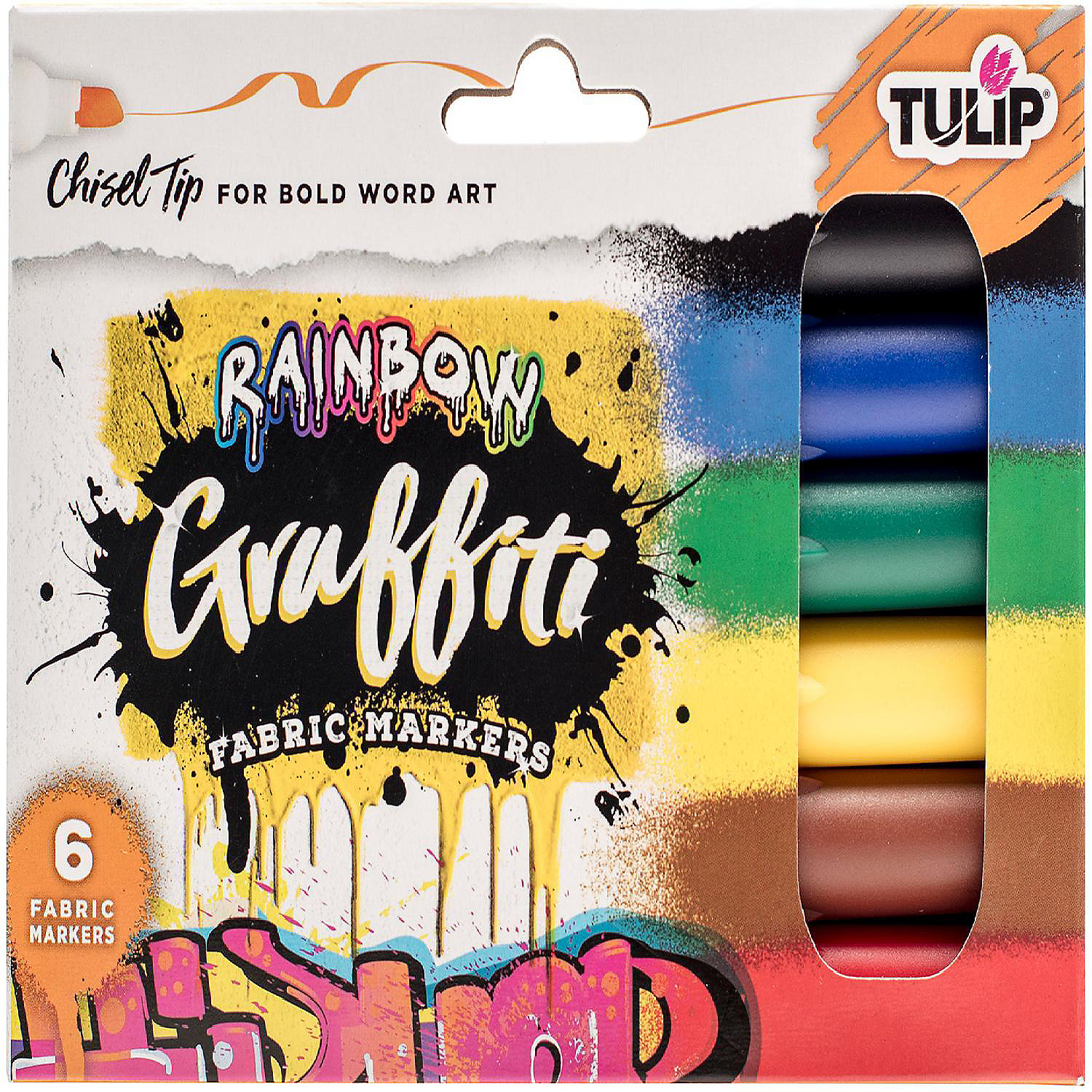 Tulip Graffiti Fabric Markers 6/PkgRainbow Chisel Tip Oriental Trading