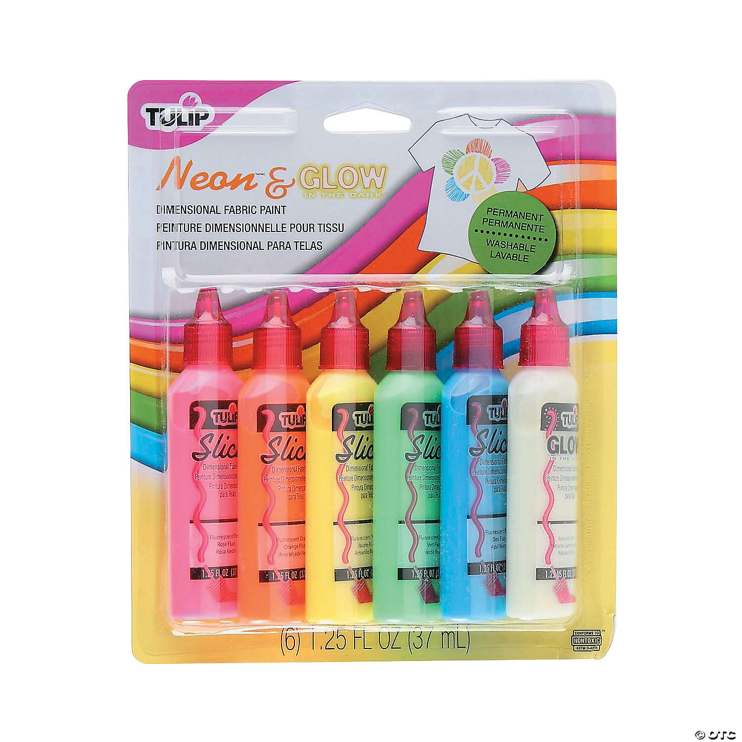 Tulip Neon Glow In The Dark Assorted Colors Dimensional Fabric Paint Set Of 6 Oriental Trading