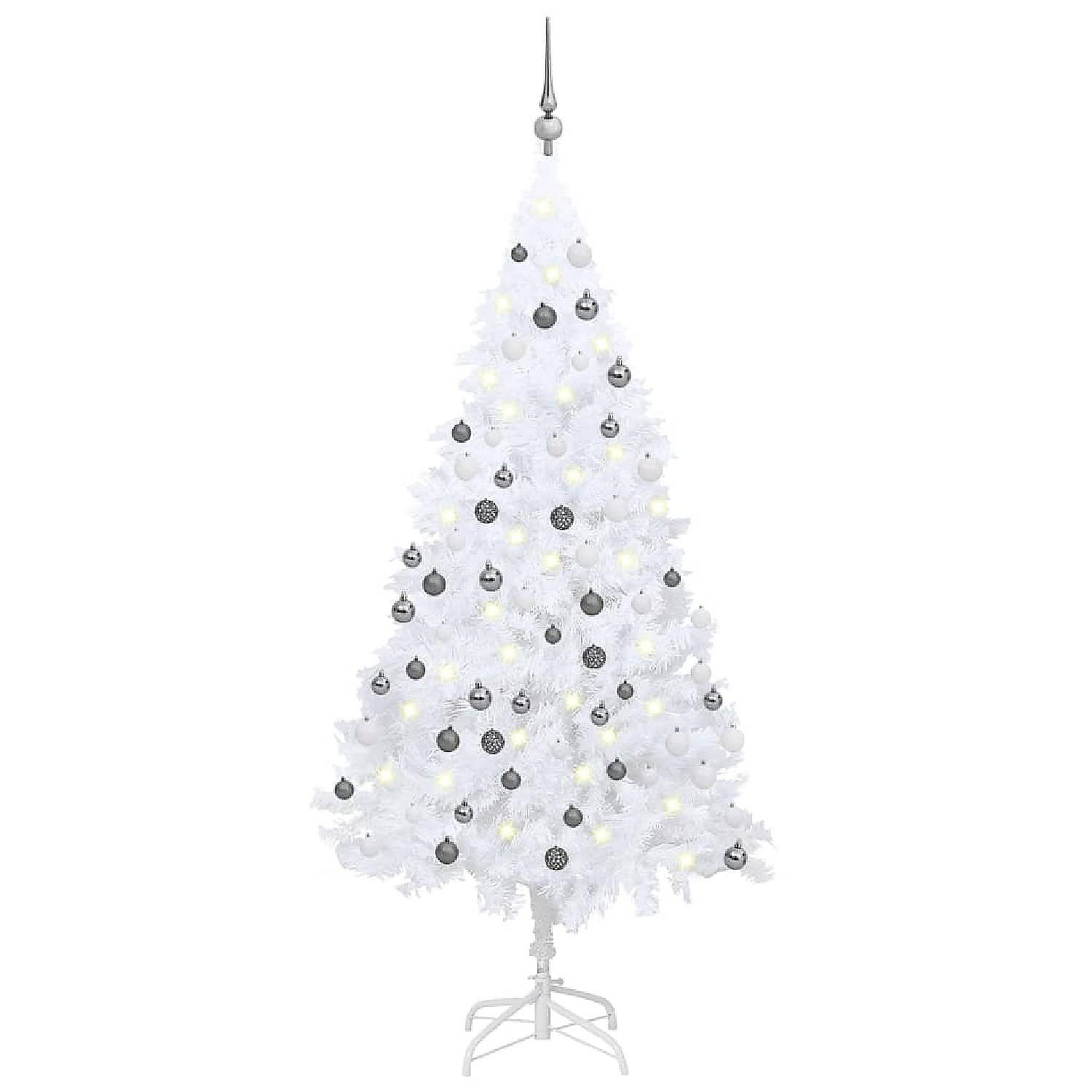 VidaXL 4' White PVC Artificial Christmas Tree with LED Lights & 61pc