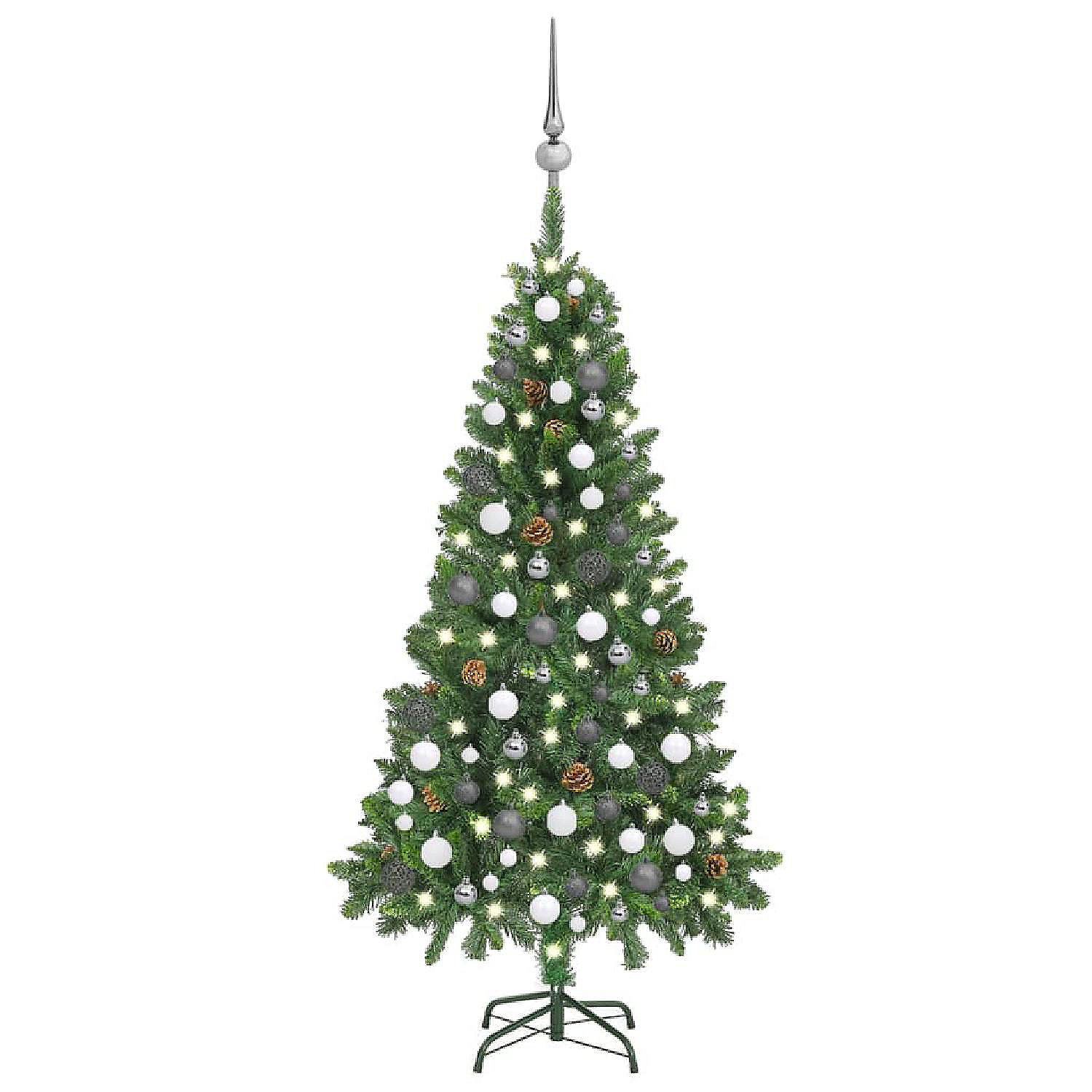 VidaXL 5' Green Artificial Christmas Tree with LED Lights & 18pc Pine ...