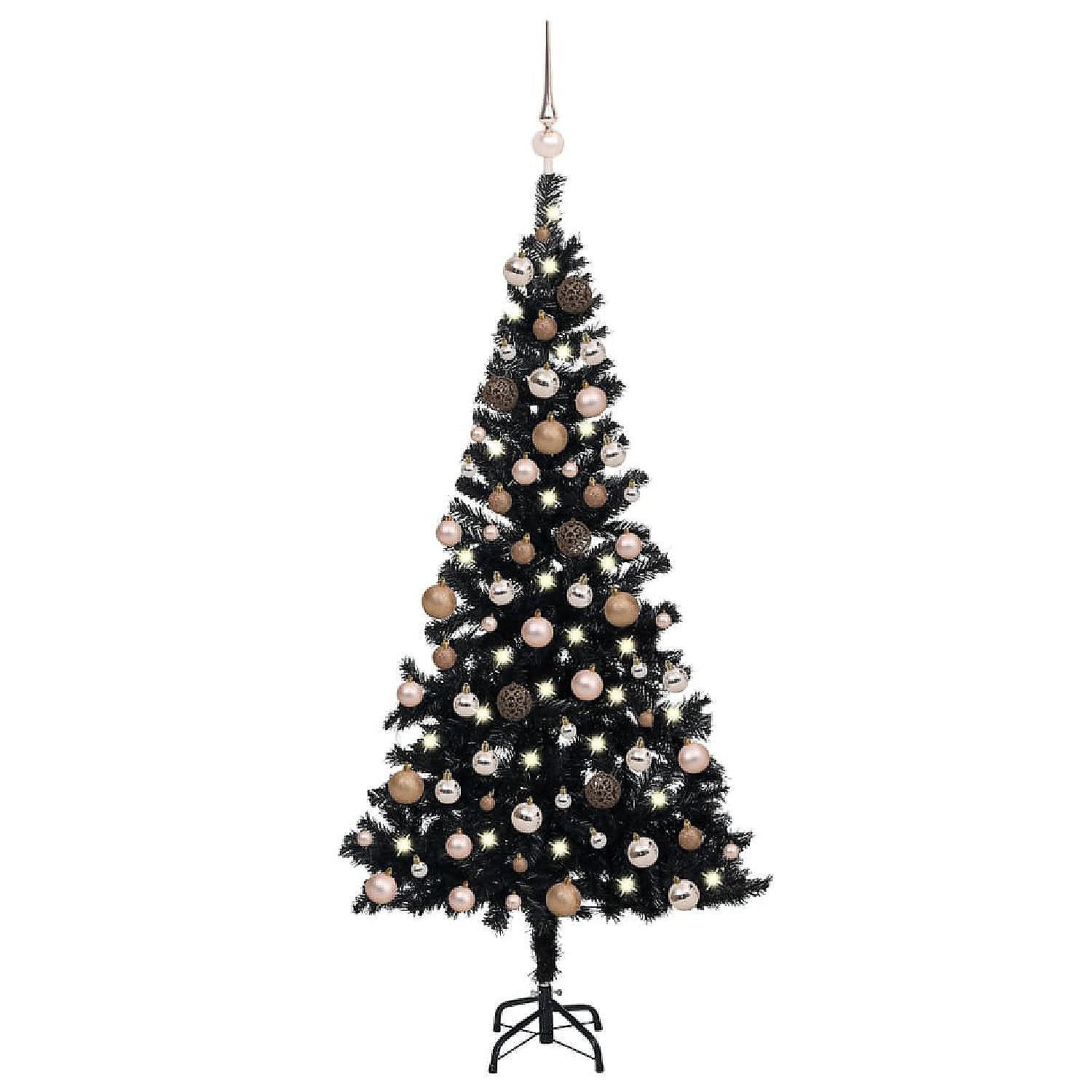 VidaXL 6' Black Artificial Christmas Tree with LED Lights & 61pc Gold