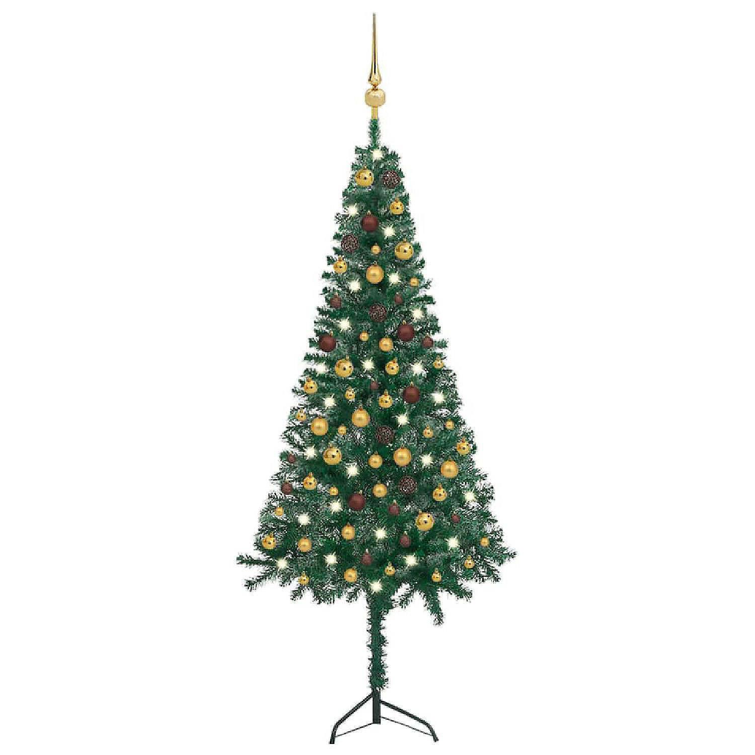 vidaXL 6' Green Corner Artificial Christmas Tree with LED Lights & 61pc