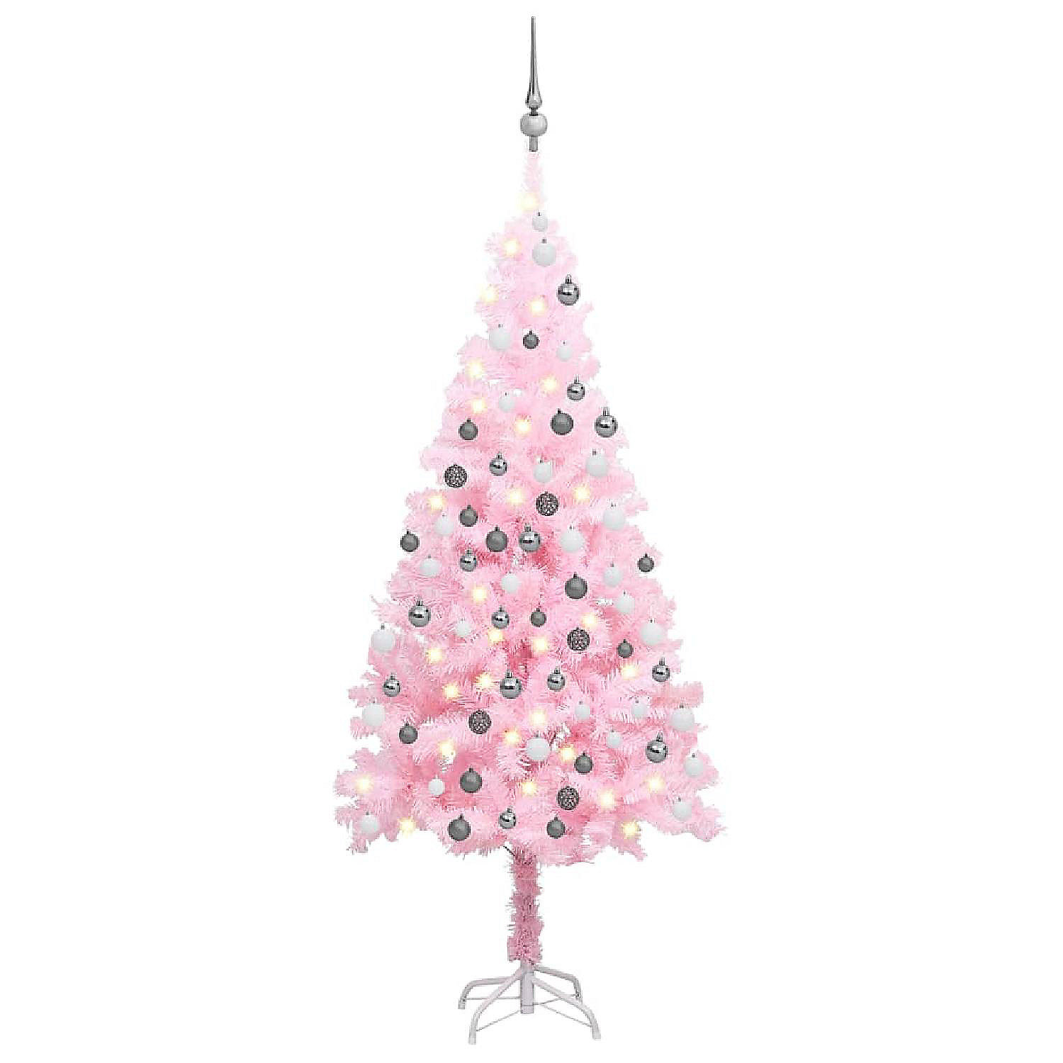 VidaXL 6' Pink Artificial Christmas Tree with LED Lights & 61pc White ...