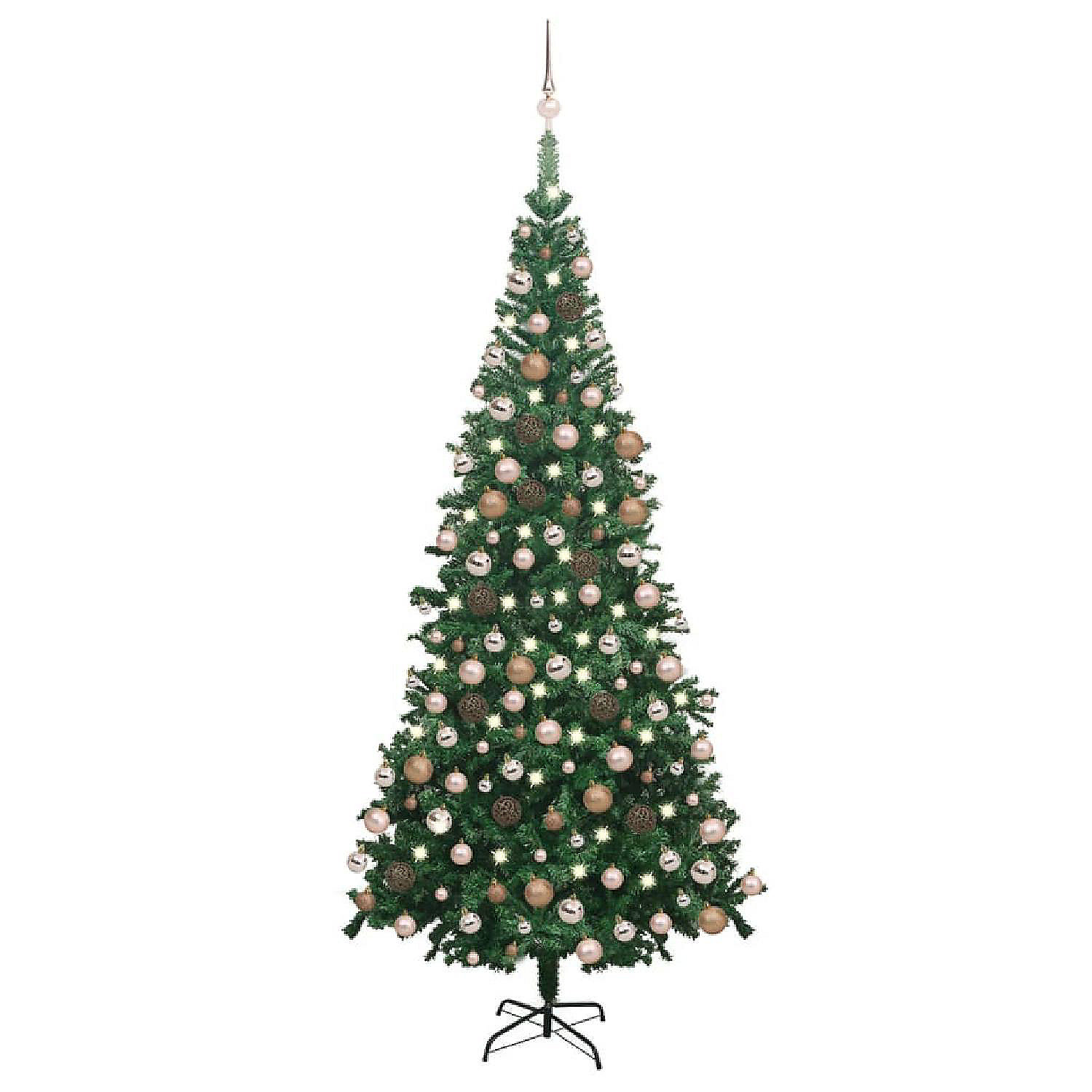 VidaXL 8' Green Artificial Christmas Tree with LED Lights & 120pc Gold