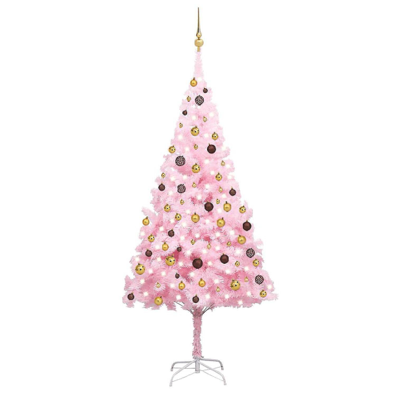VidaXL 8' Pink Artificial Christmas Tree with LED Lights & 120pc Gold ...