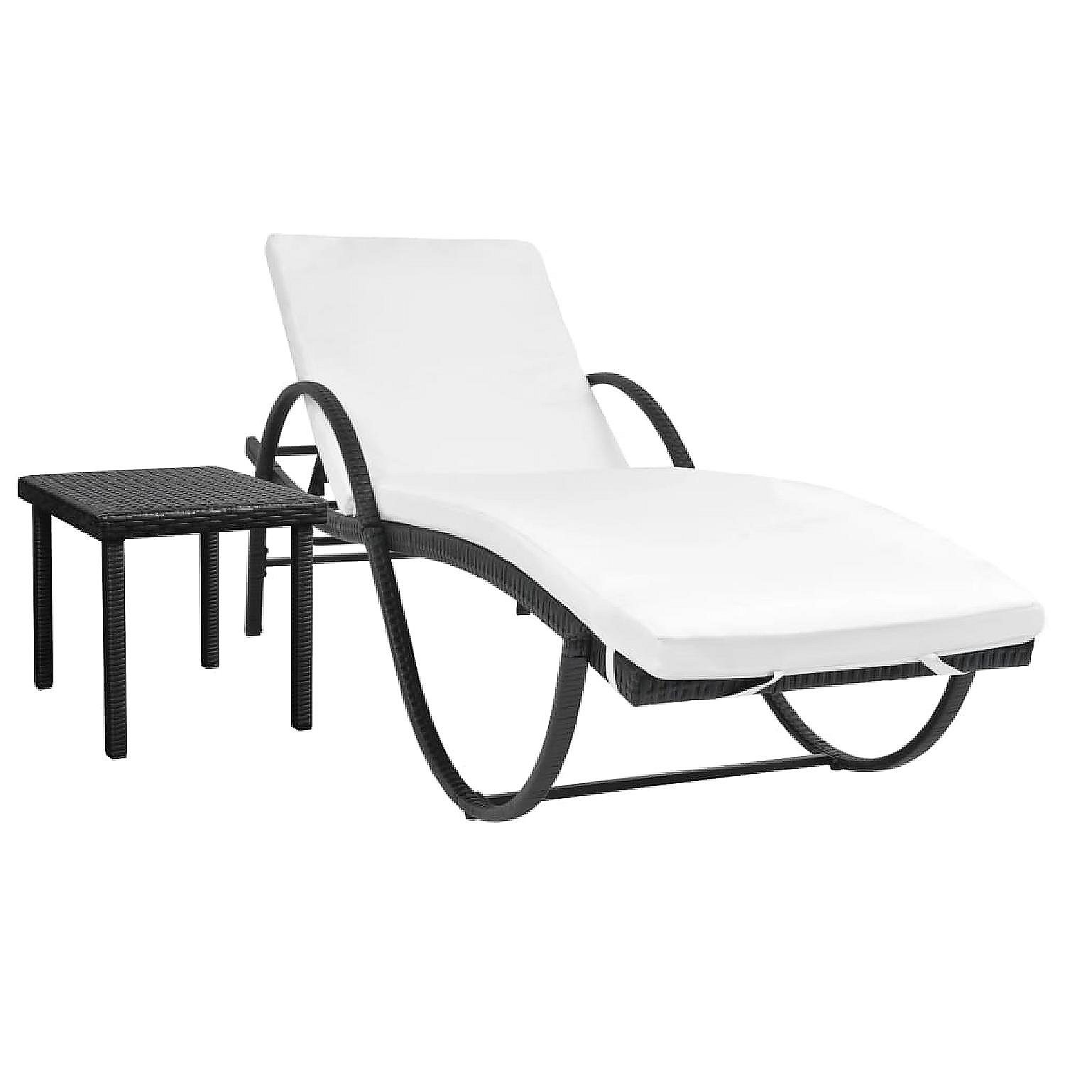 vidaXL Sun Lounger with Cushion & Table Poly Rattan Black Oriental