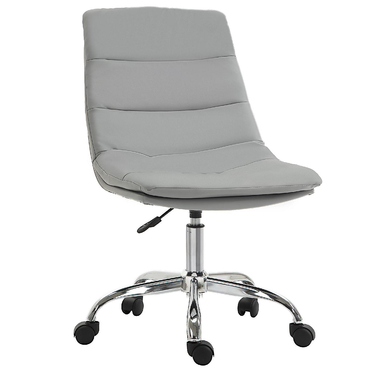 Office Desk Chair PU Leather Mid Back Armless Stool Swivel Task Chair w/ Wheels 