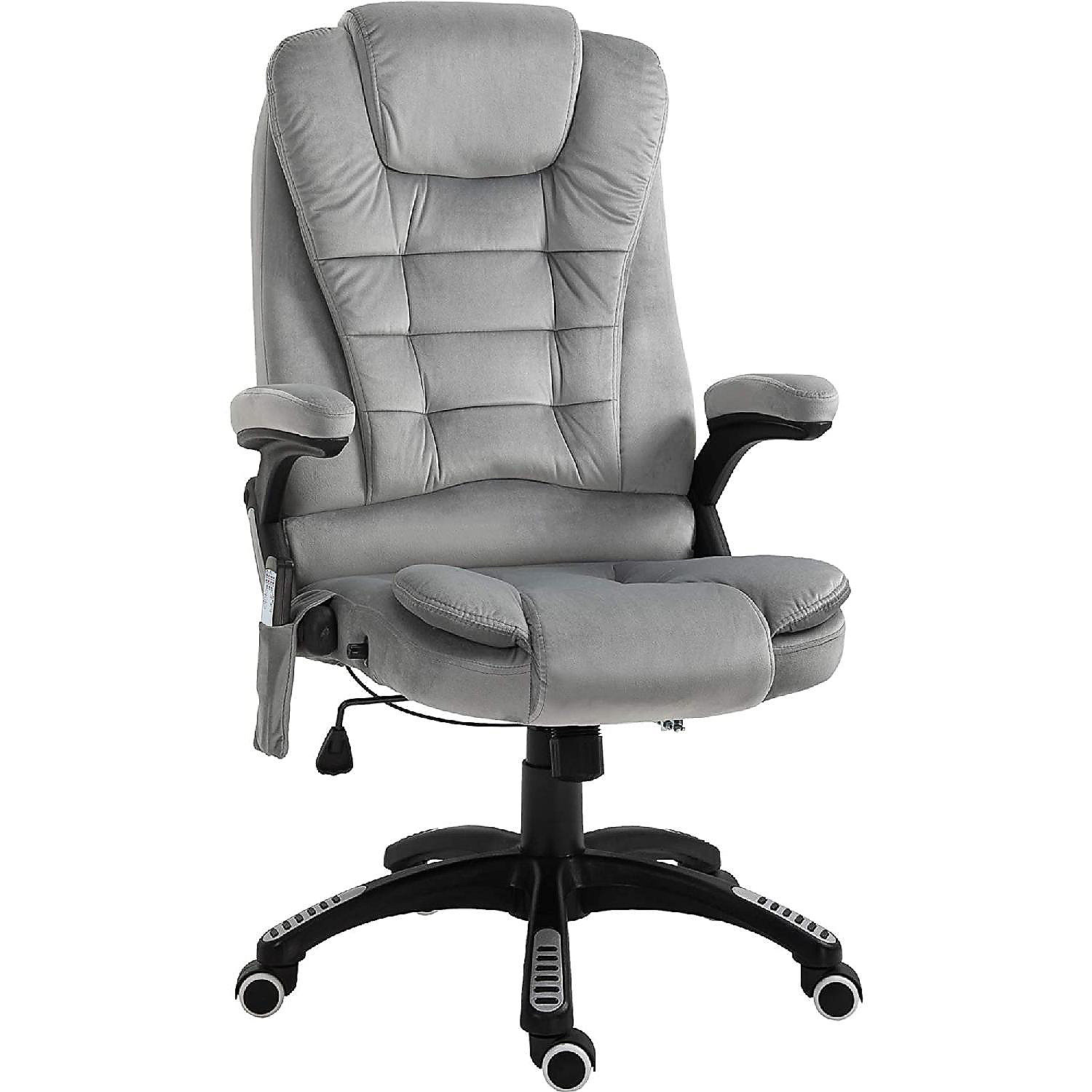 Executive High Back Reclining Office Chair Height Adjustable Massage Office Chair with Footrest Grey Heated Ergonomic Linen Fabric Computer Chair with Lumbar Support 