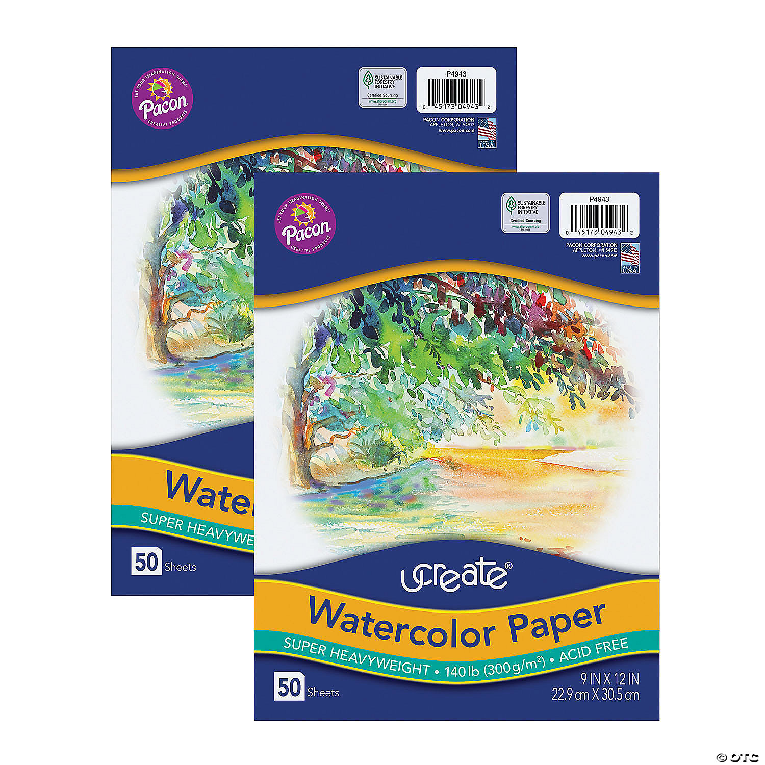 Watercolor Paper, White, Package, 140 lb., 9 x 12, 50 Sheets Per Pack, 2  Packs