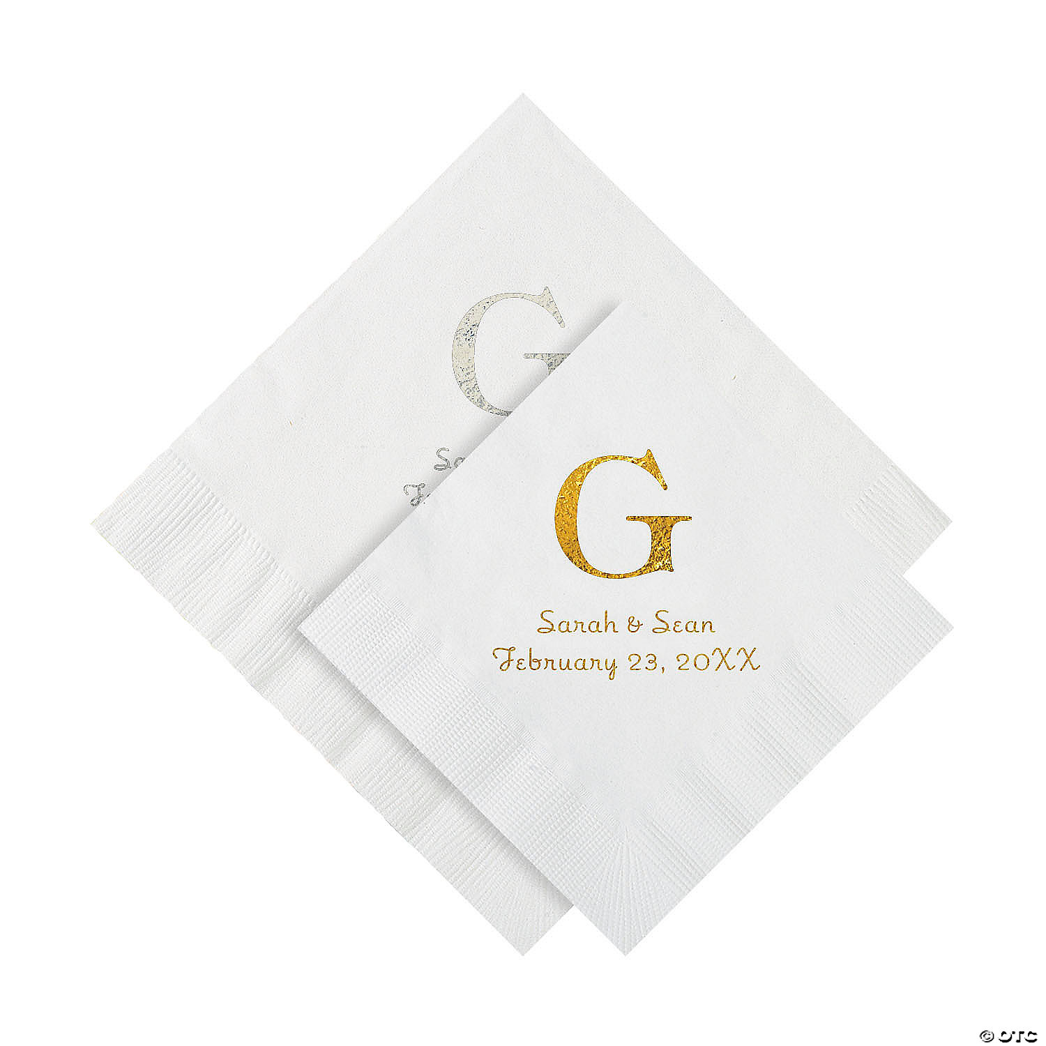 Personalized Paper Cocktail Napkins Beverage Monogrammed Initial Gold White 100 