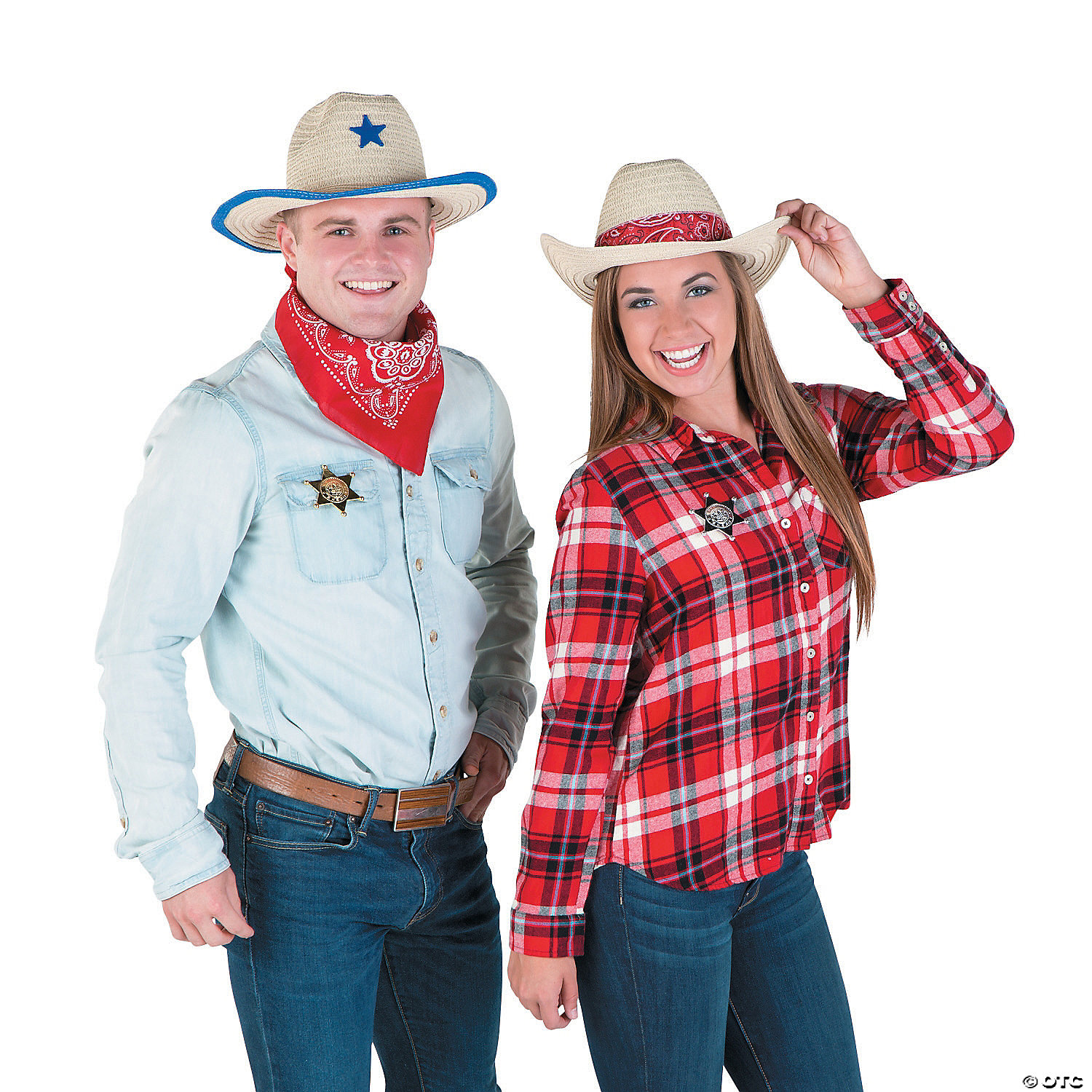 Dozen Straw Cowboy Hats With Bandanas 6 Red & Blue for Kids Makes Great Birthday for sale online 