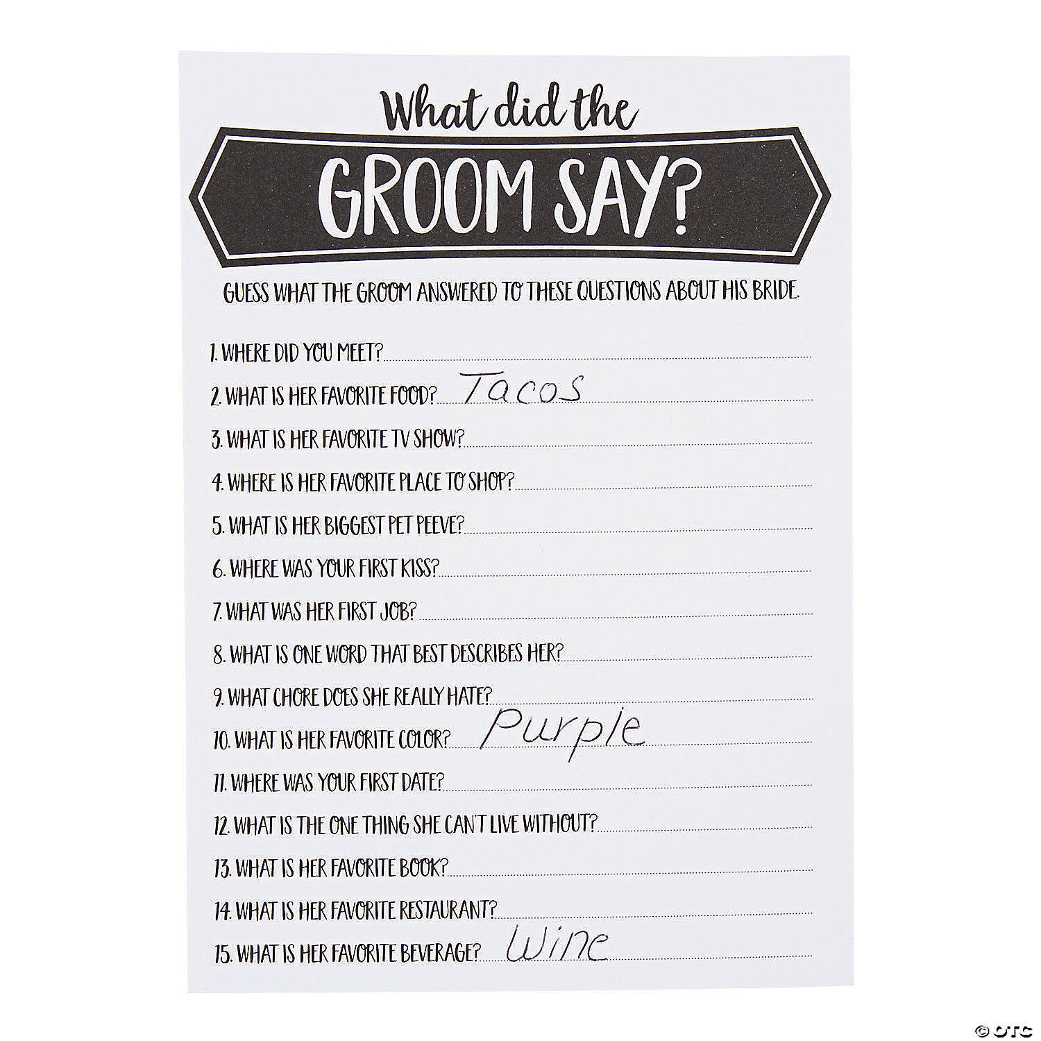 What Did the Groom Say Bridal Shower Game - Discontinued