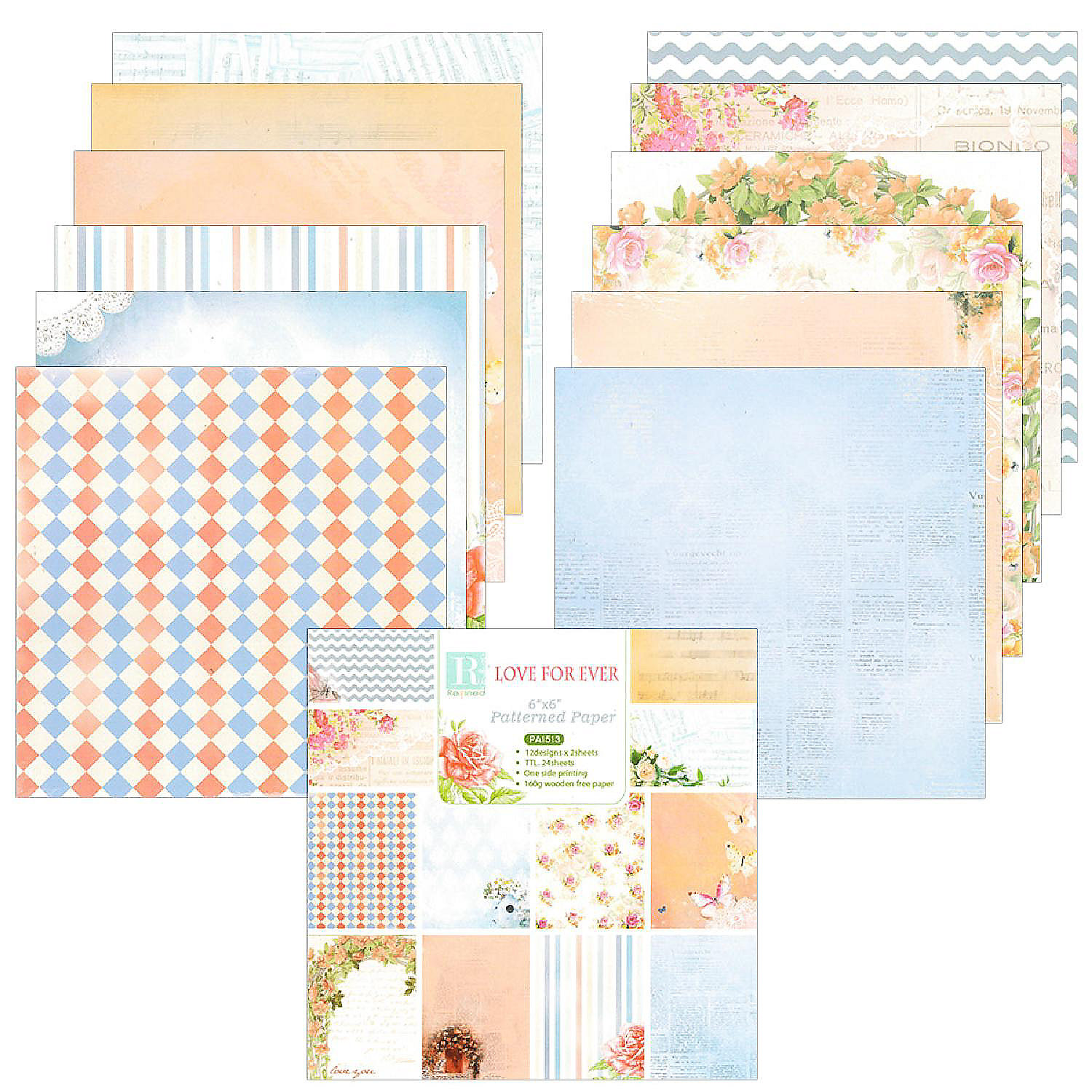 Wrapables 6X6 Decorative SingleSided Scrapbook Paper For Arts & Crafts