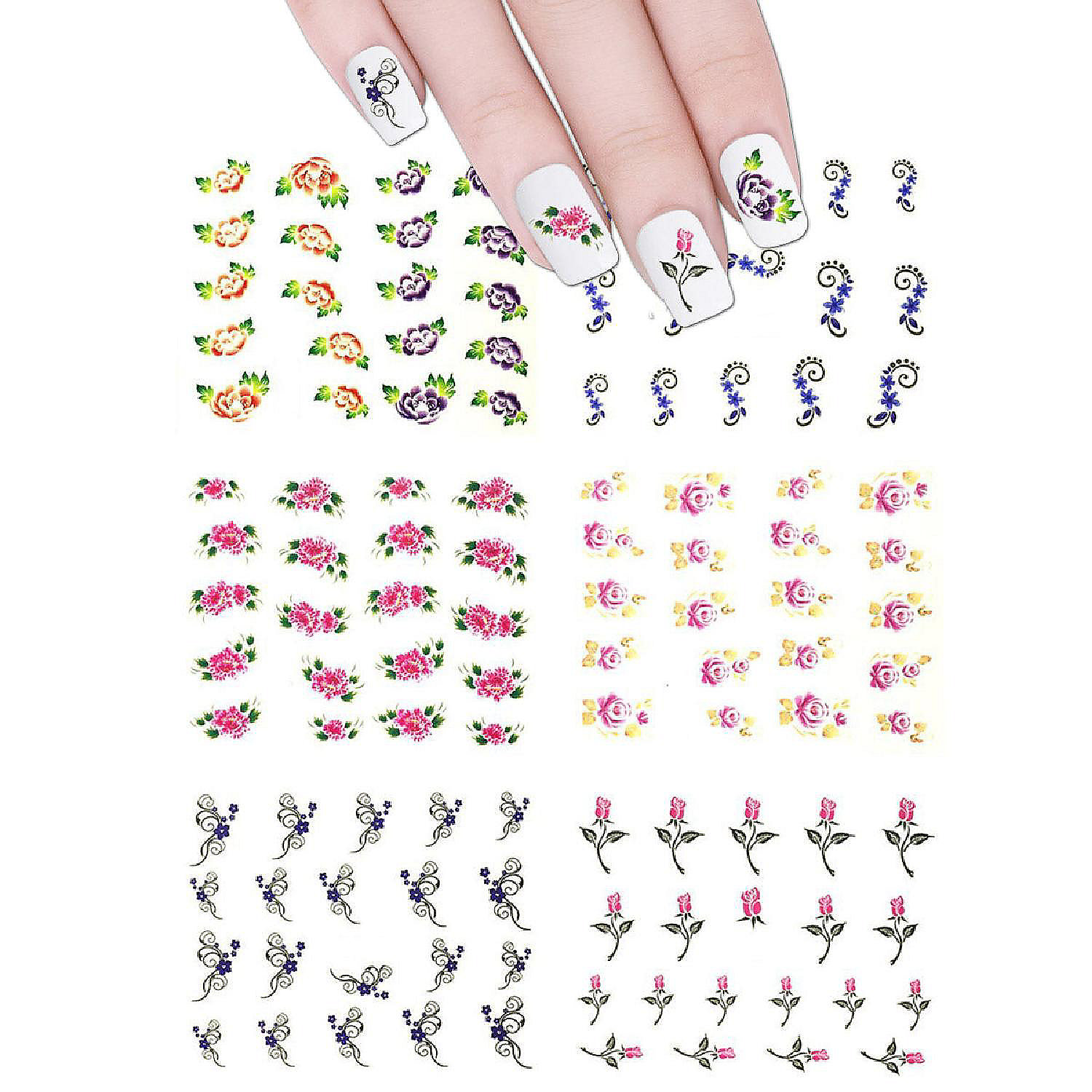 Wrapables Florals Water Slide Nail Art Decals Water Transfer Nail ...