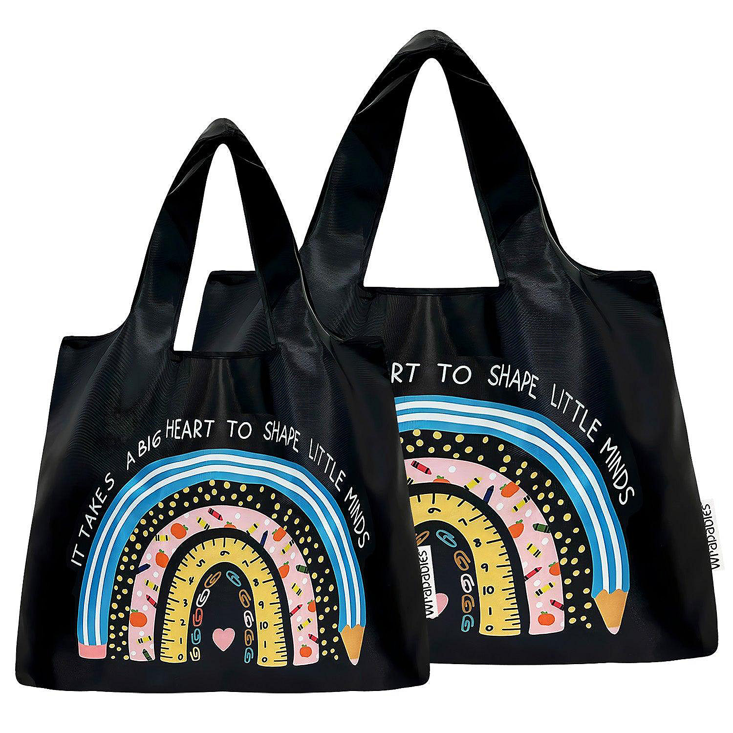 Wrapables Large & Small Monogram Nylon Reusable Bags, Set 2, Teacher