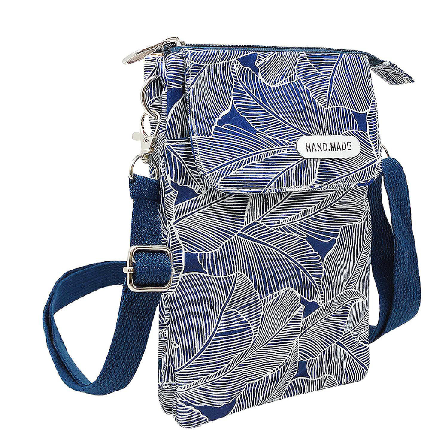 Wrapables Mini Crossbody Cell Phone Bag, Front Flap / Navy Leaves ...