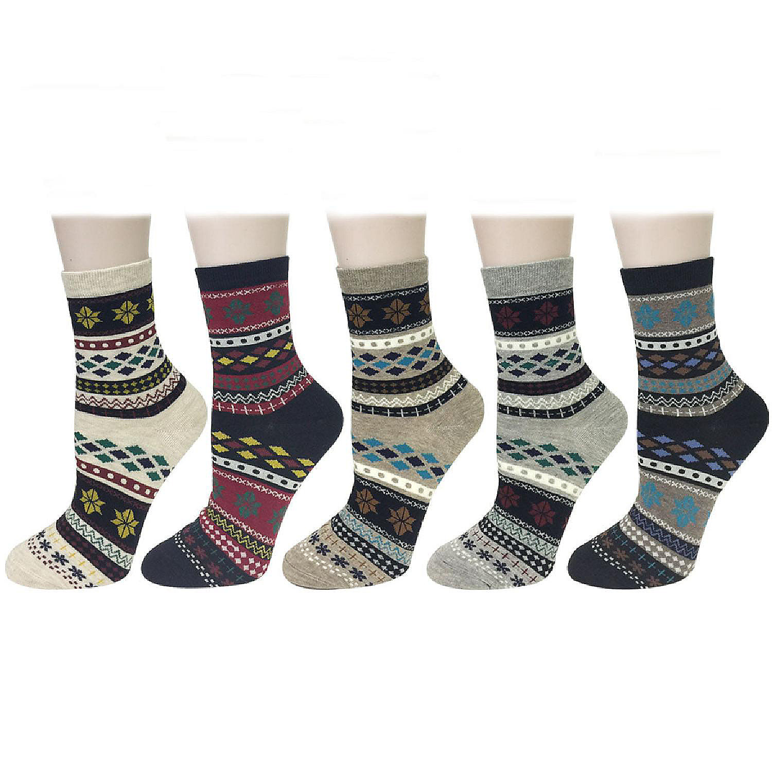 Wrapables Winter Snowflake Pattern Crew Socks (5 Pairs) | Oriental Trading