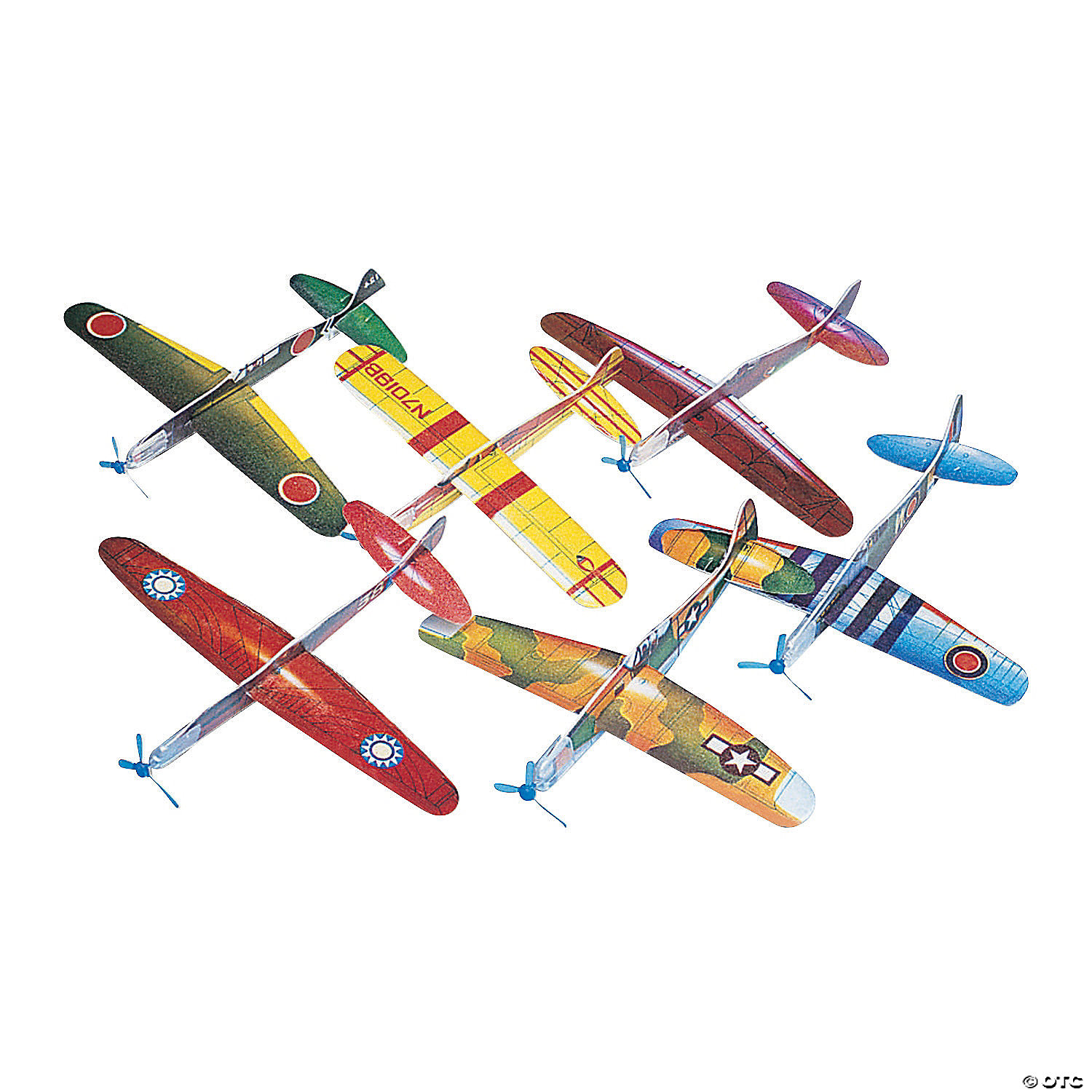 Large Military War Plane Foam Gliders Set of 5 Spinning Props 
