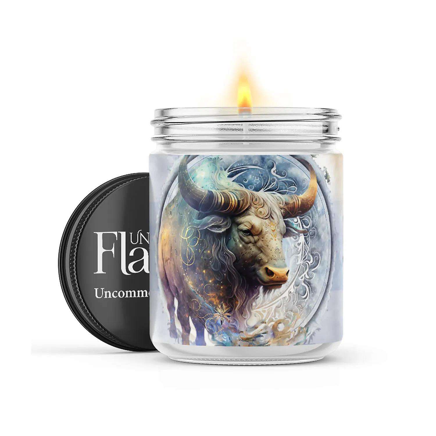 Zodiac Taurus 22oz Candle Jar Volcano Flame Oriental